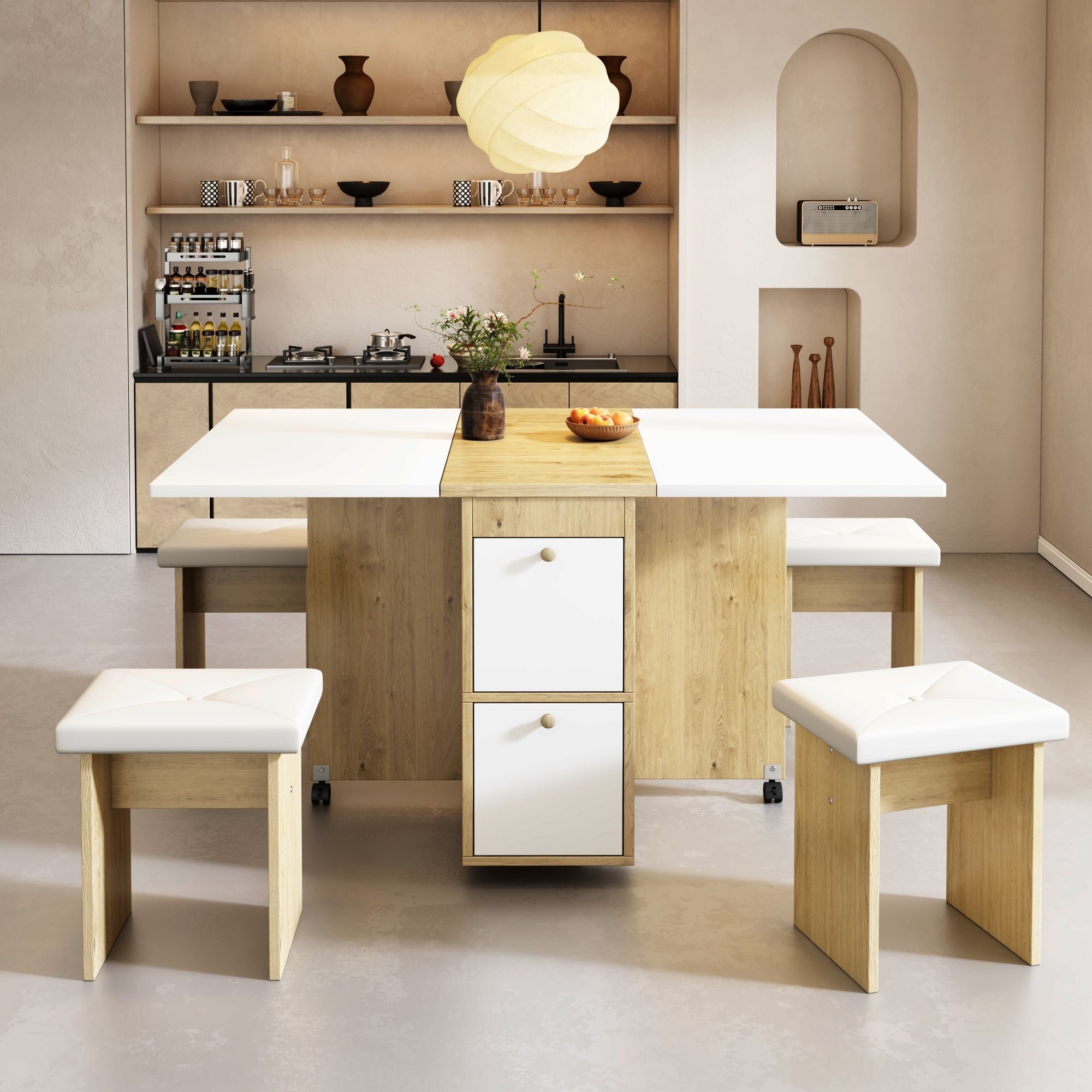 Logidon Eettafelset Wit Eiken 120x80x75cm met Vier Stoelen