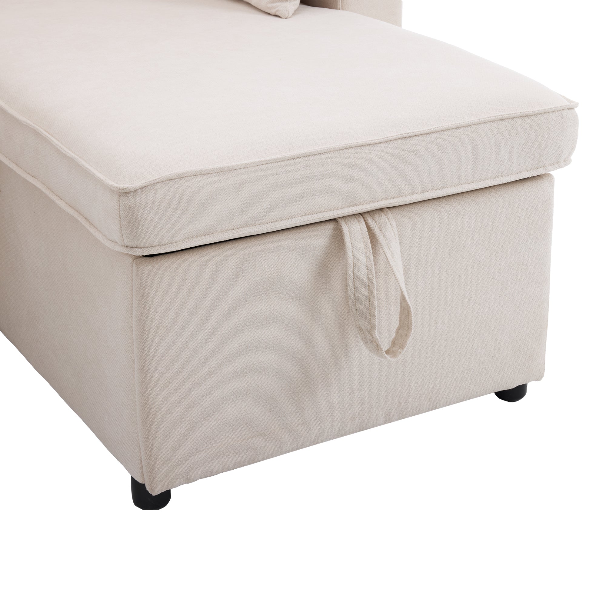 Logidon slaapbank L-vorm beige stof met opbergruimte en bekerhouder