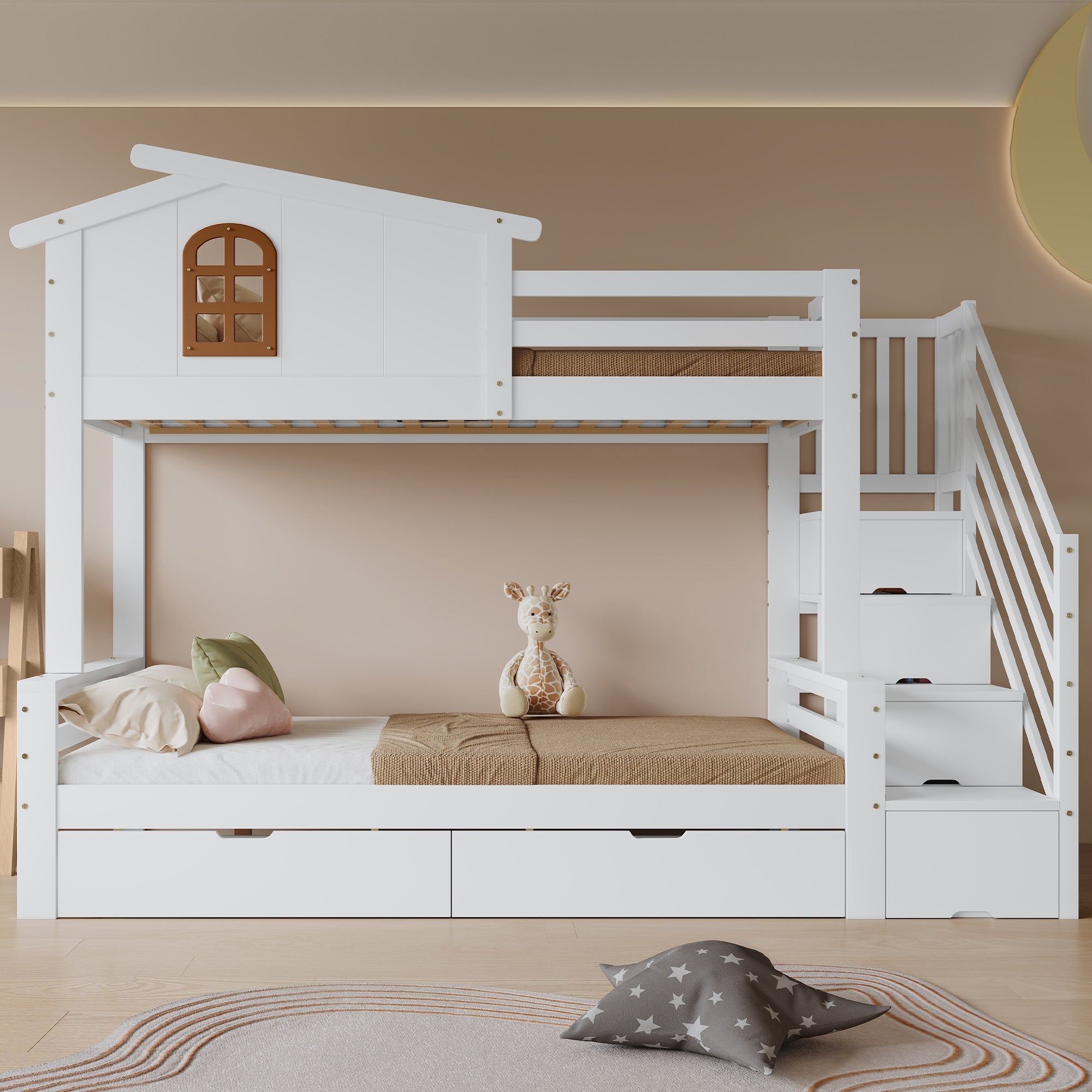 Logidon stapelbed kinderbed wit naturel 90x200 120x200 twee lades