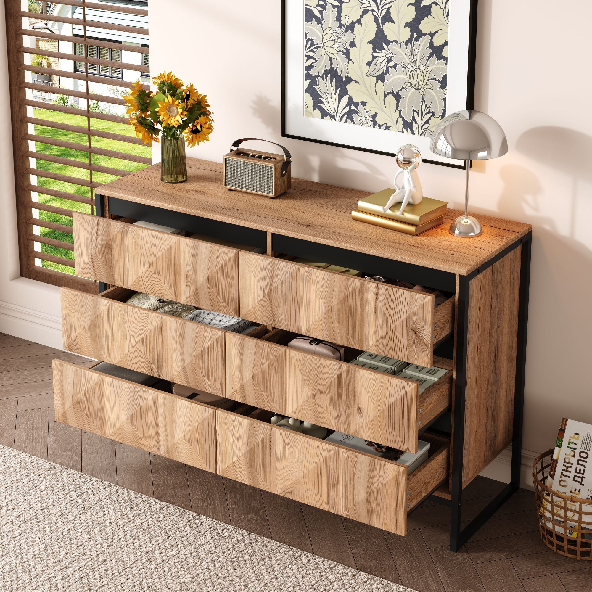 Logidon dressoir 120x40x80 zwart houtlook 6 lades