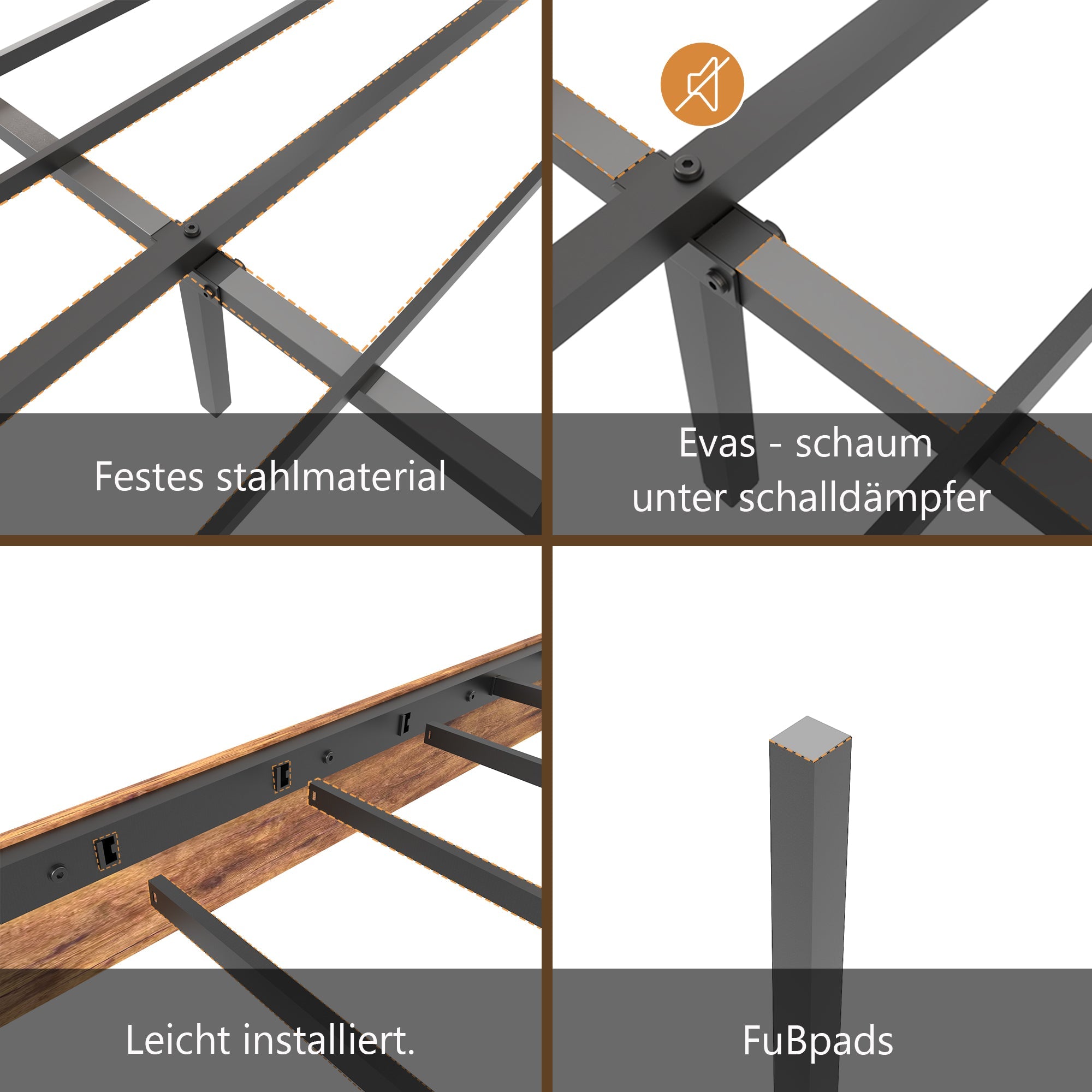 Logidon houten tweepersoonsbed 140x200 bruin MDF hoofdeinde met metalen frame