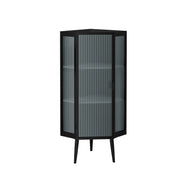 Logidon Hoekkast 56 cm Drie lagen met deuren van gehard glas Zwart