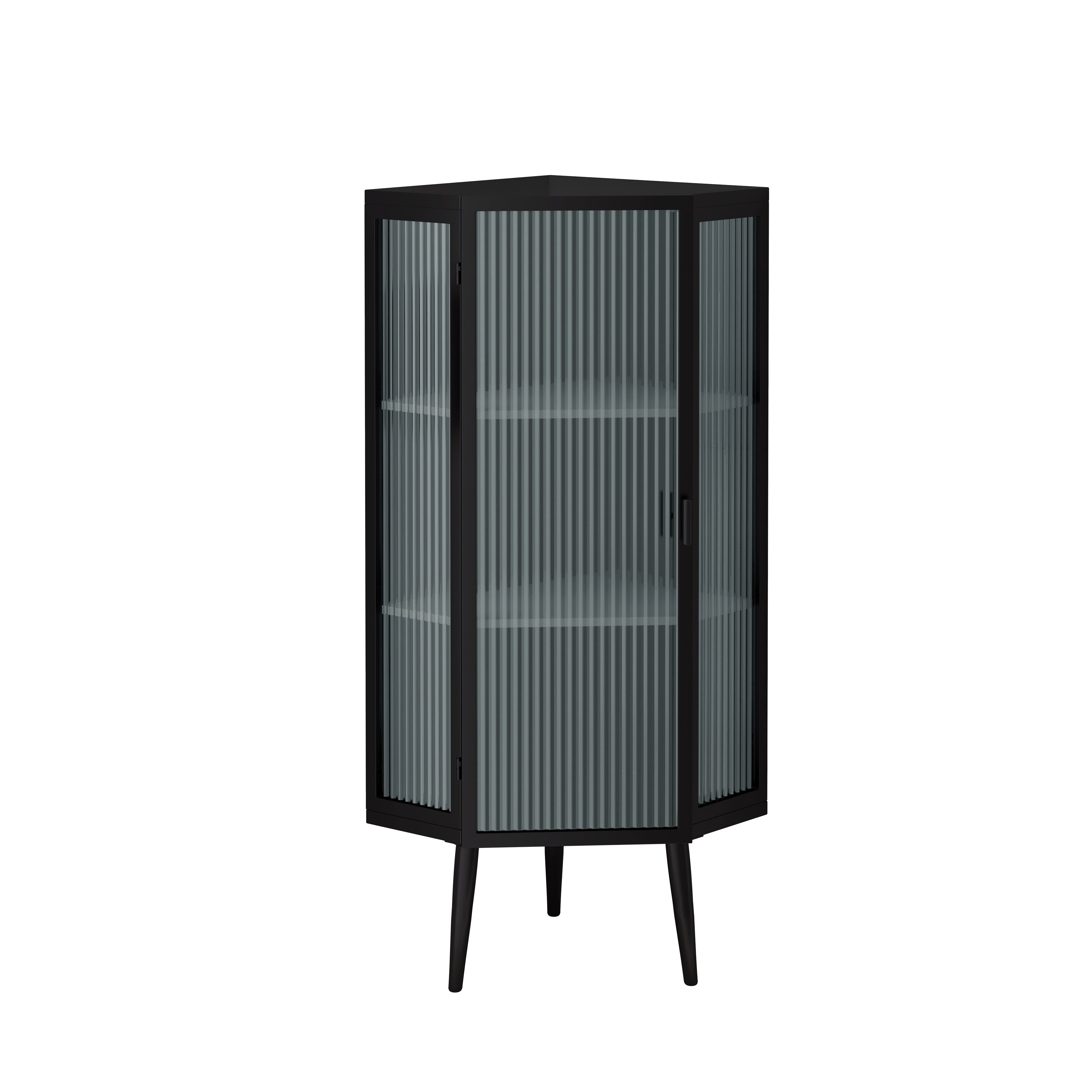 Logidon Hoekkast 56 cm Drie lagen met deuren van gehard glas Zwart