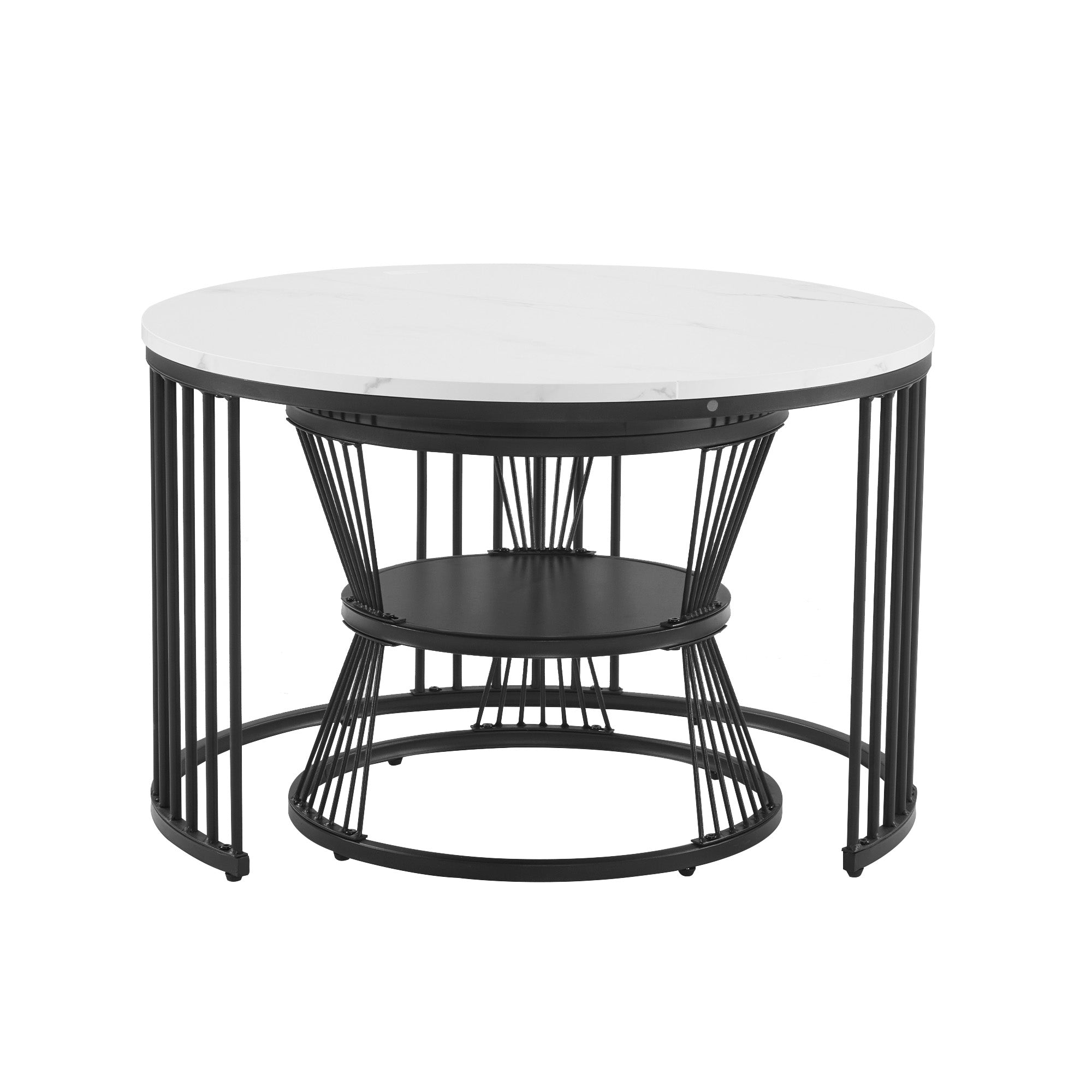 Logidon Moderne Nesting Salontafel Set van 2 Hoogglans Blad Zwart