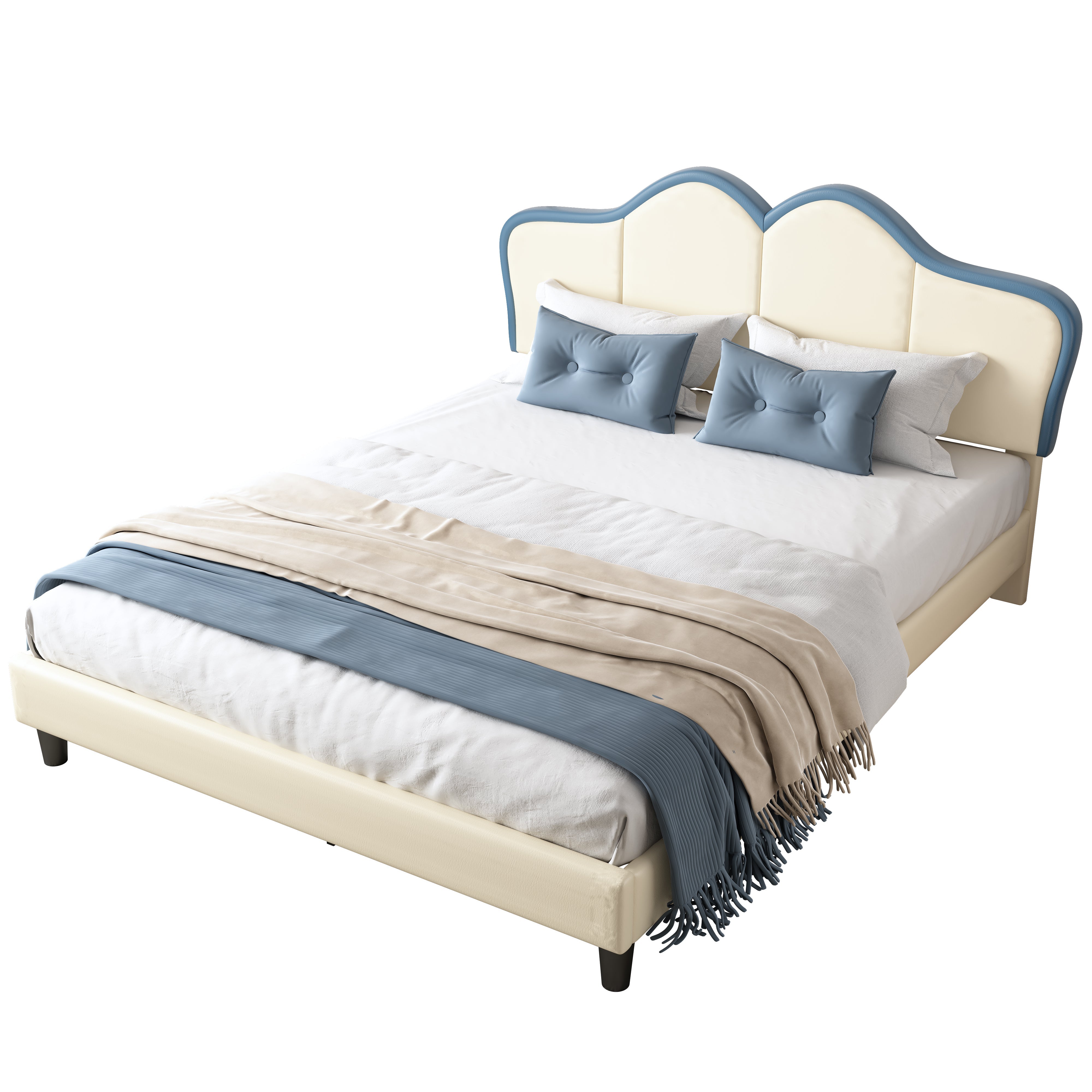 Logidon gestoffeerd bed 140x200 wit blauw met zachte beschermranden