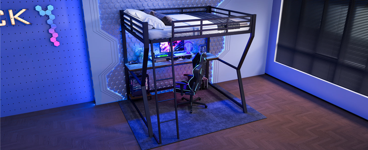 Logidon loft bed 140x200 cm with LED lighting and desk