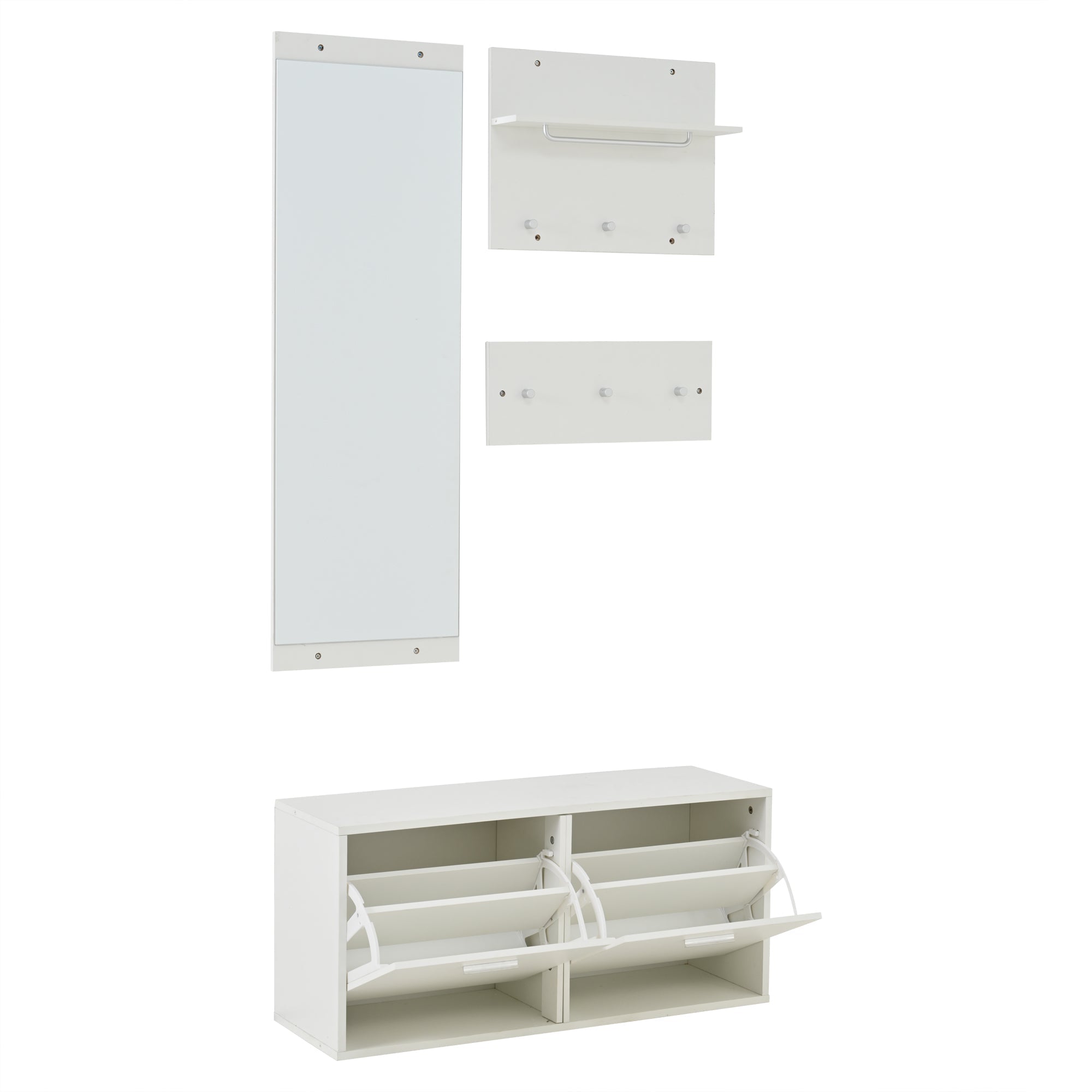 Logidon kledingkastset 4-delige spiegel schoenenkast wit 90x30x41,5 cm