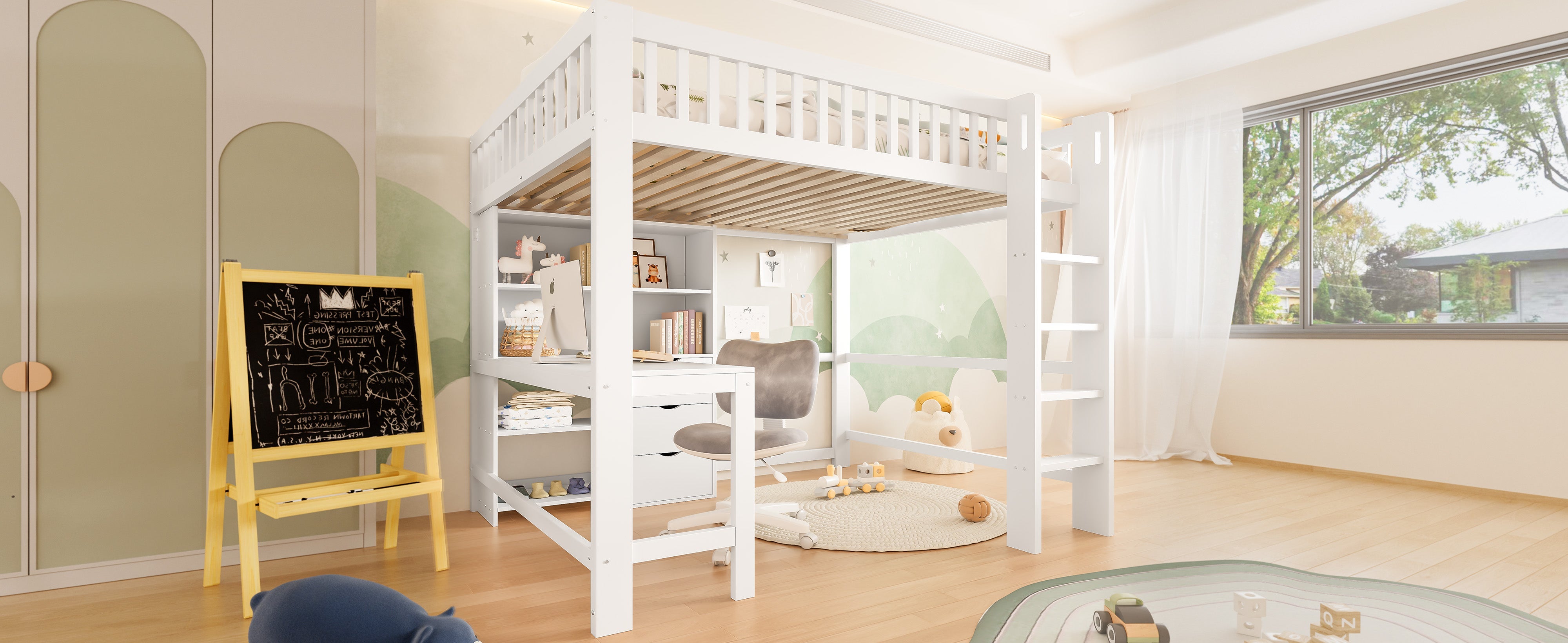 Logidon hoogslaper 140x200 cm met bureau en opbergruimte wit