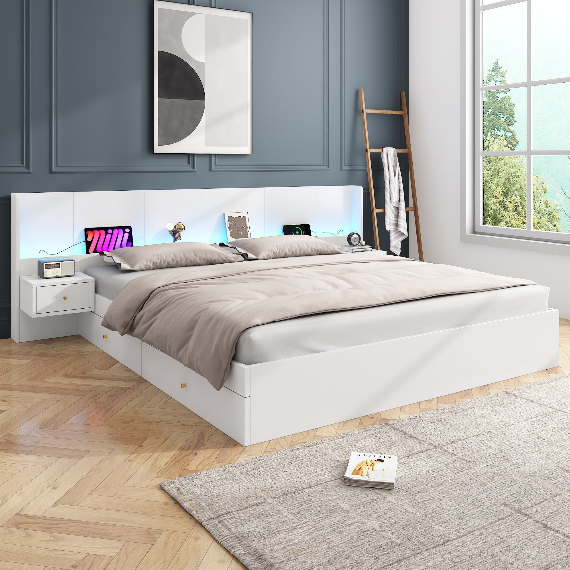 Logidon tweepersoonsbed 180x200 cm wit met USB LED app bediening