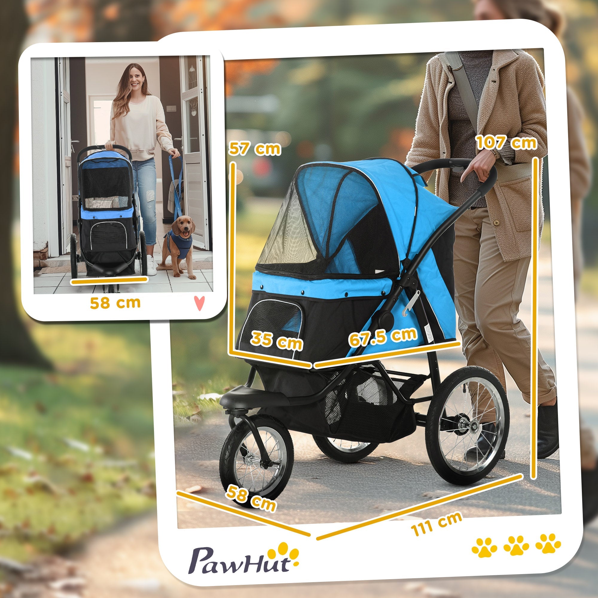 Logidon hondenbuggy blauw opvouwbaar met reflectoren en zonwering