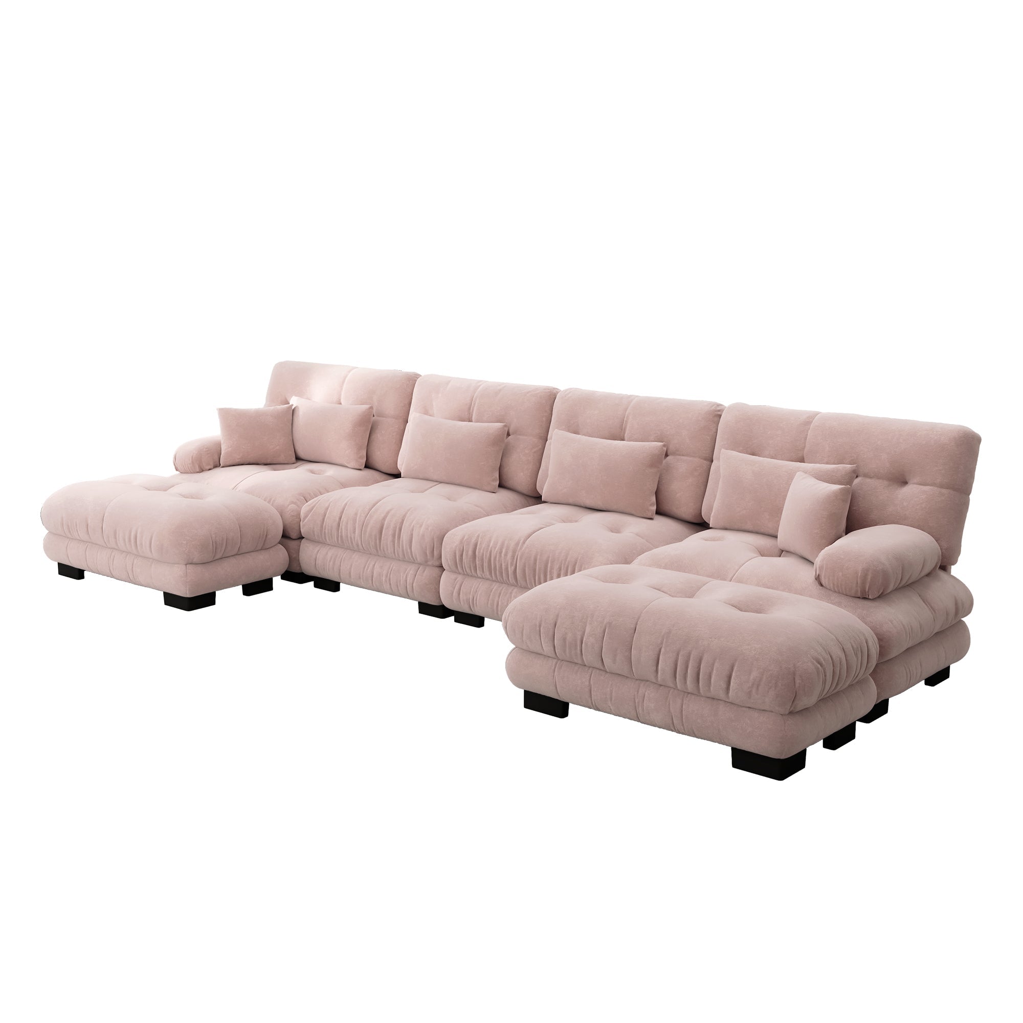 Logidon Modulaire Hoekbank Roze Fluweel Stof 406x145 CM U-vorm