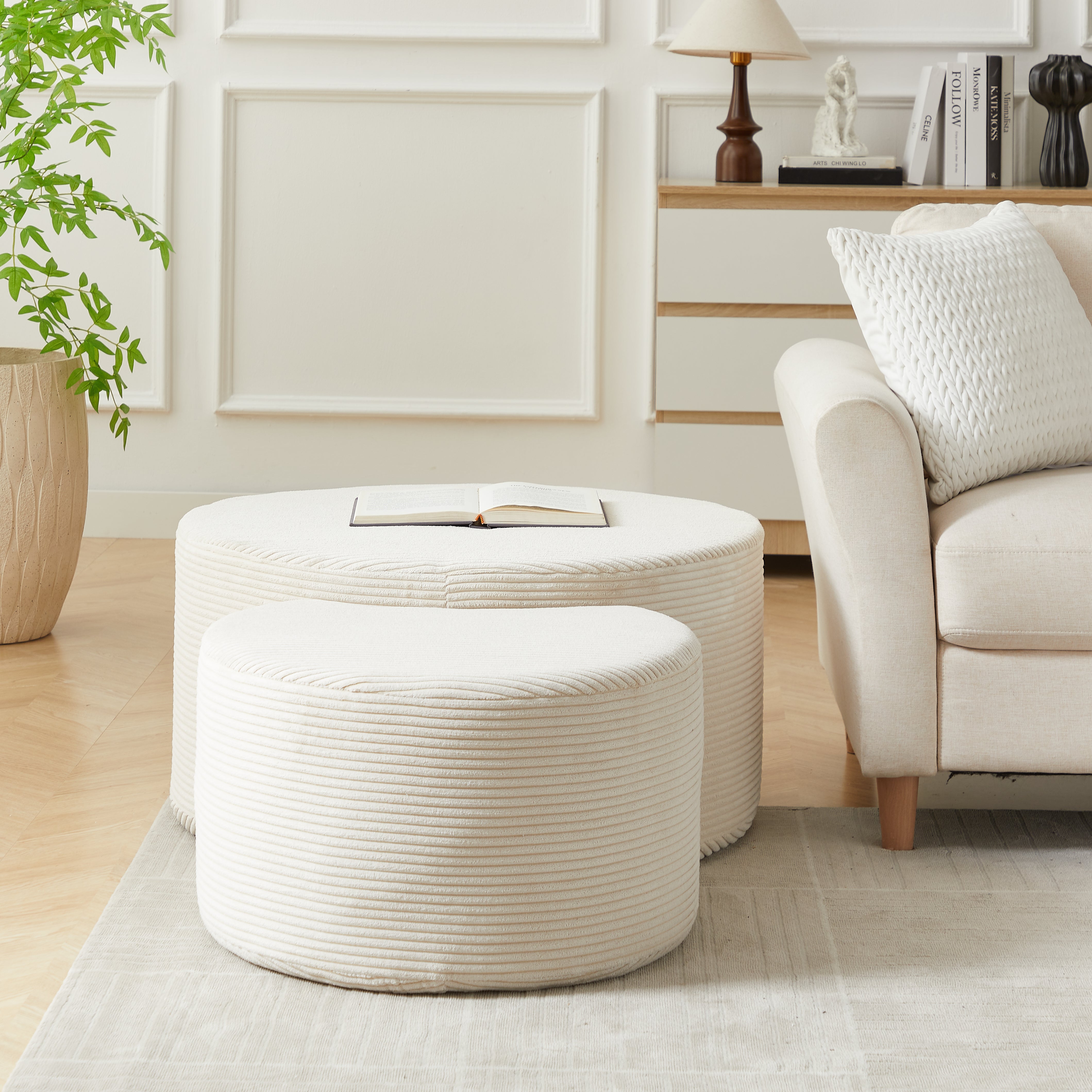 Logidon salontafelset van 2 rond gewatteerde beige stof