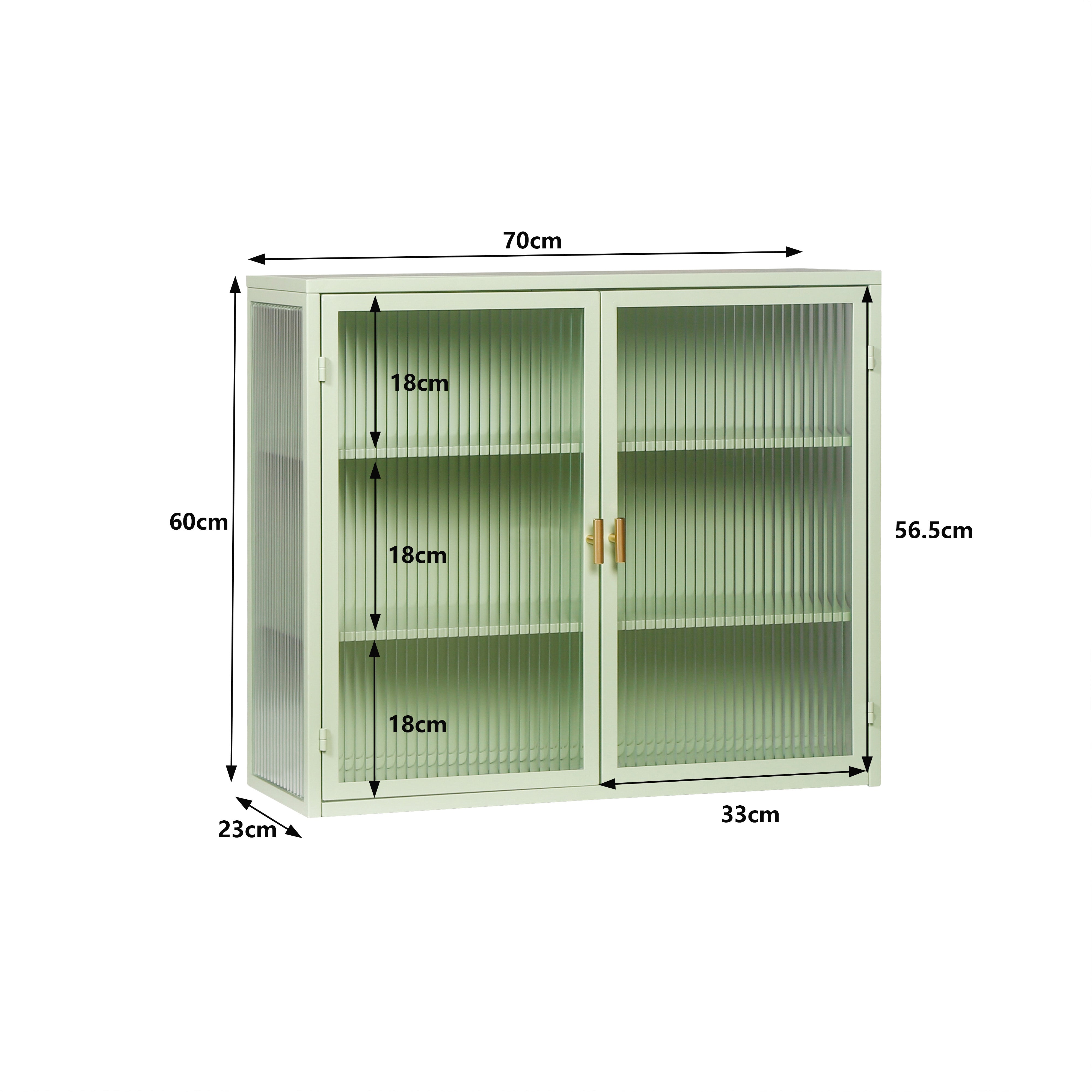 Logidon 70 cm glazen wandvitrinekast met twee deuren mintgroen drie niveaus