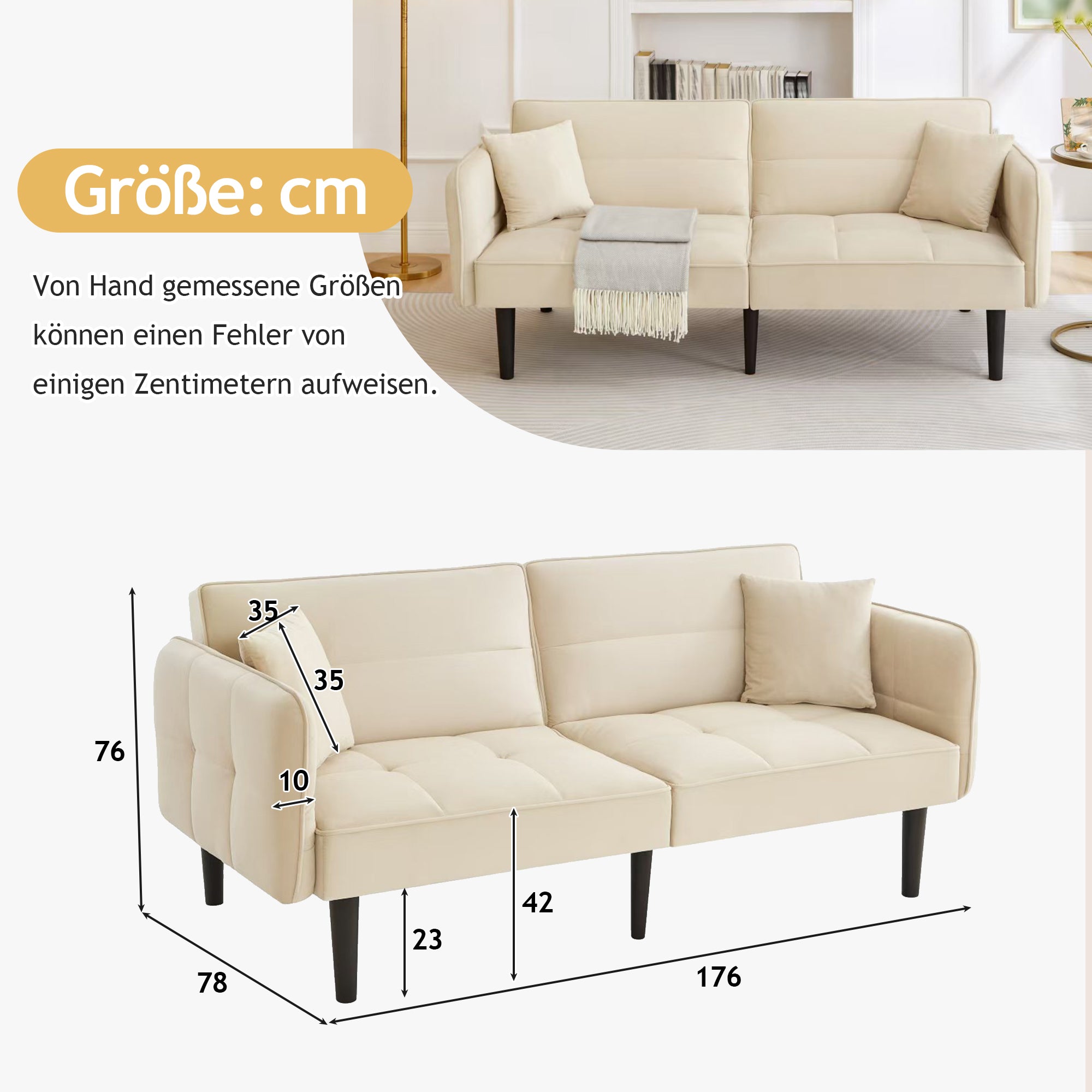 Logidon 2-in-1 slaapbank beige fluwelen hoes verstelbare tweezits