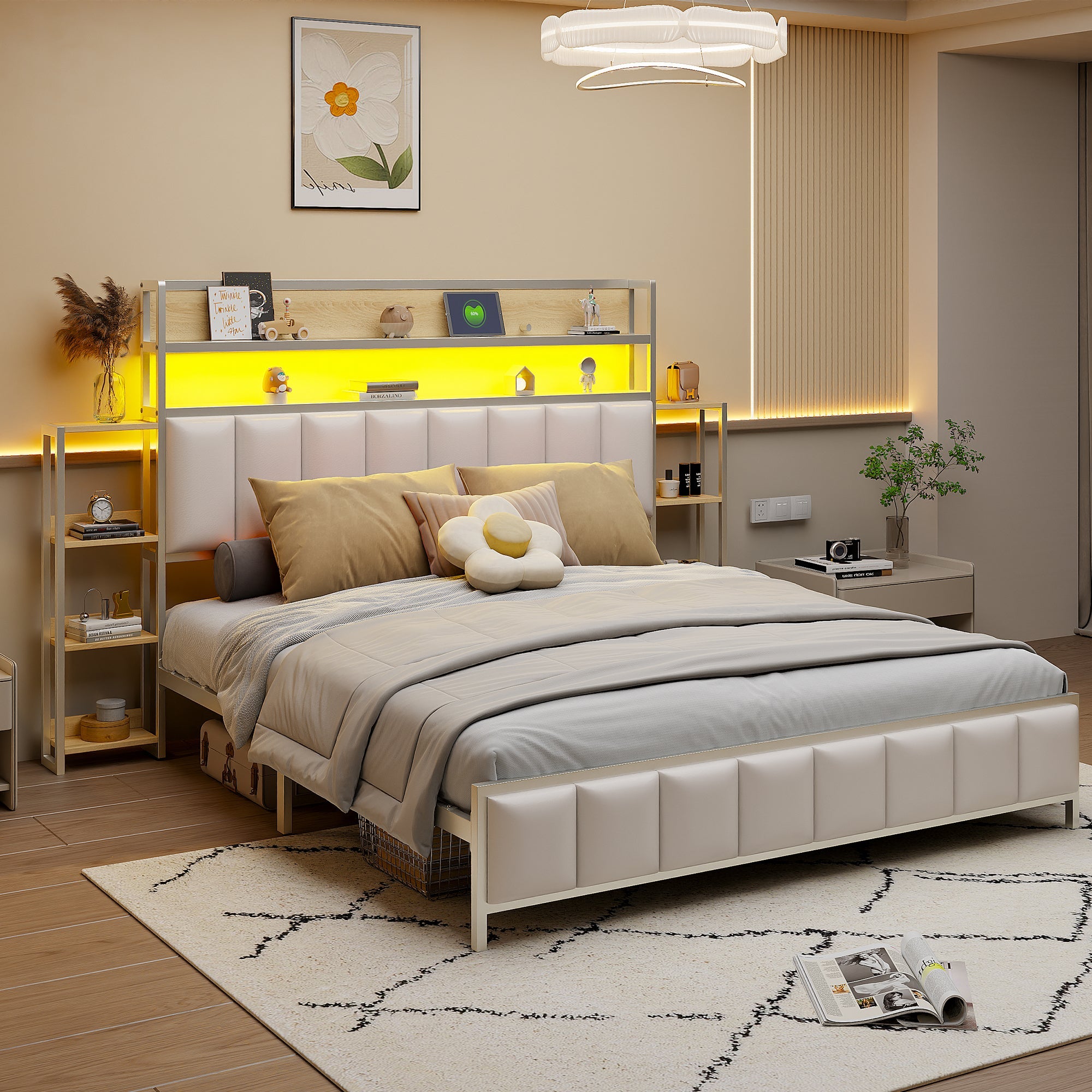 Logidon gestoffeerd bed 160x200 cm wit kunstleer met LED-verlichting