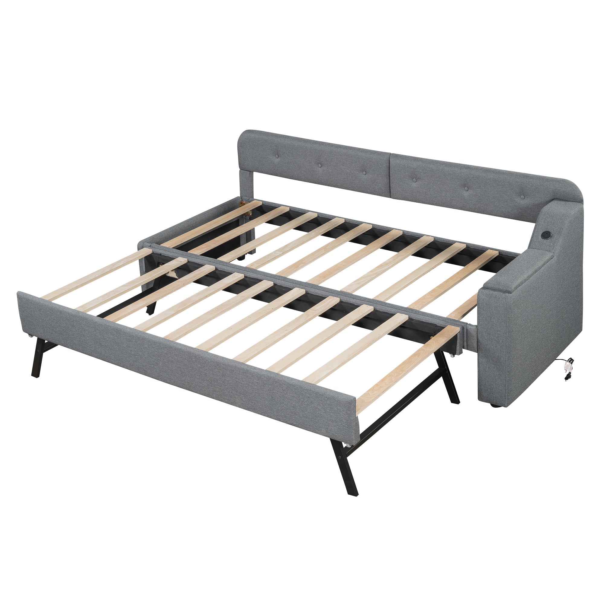 Logidon slaapbank 90x200 cm grijs linnen met USB Type C lattenbodem