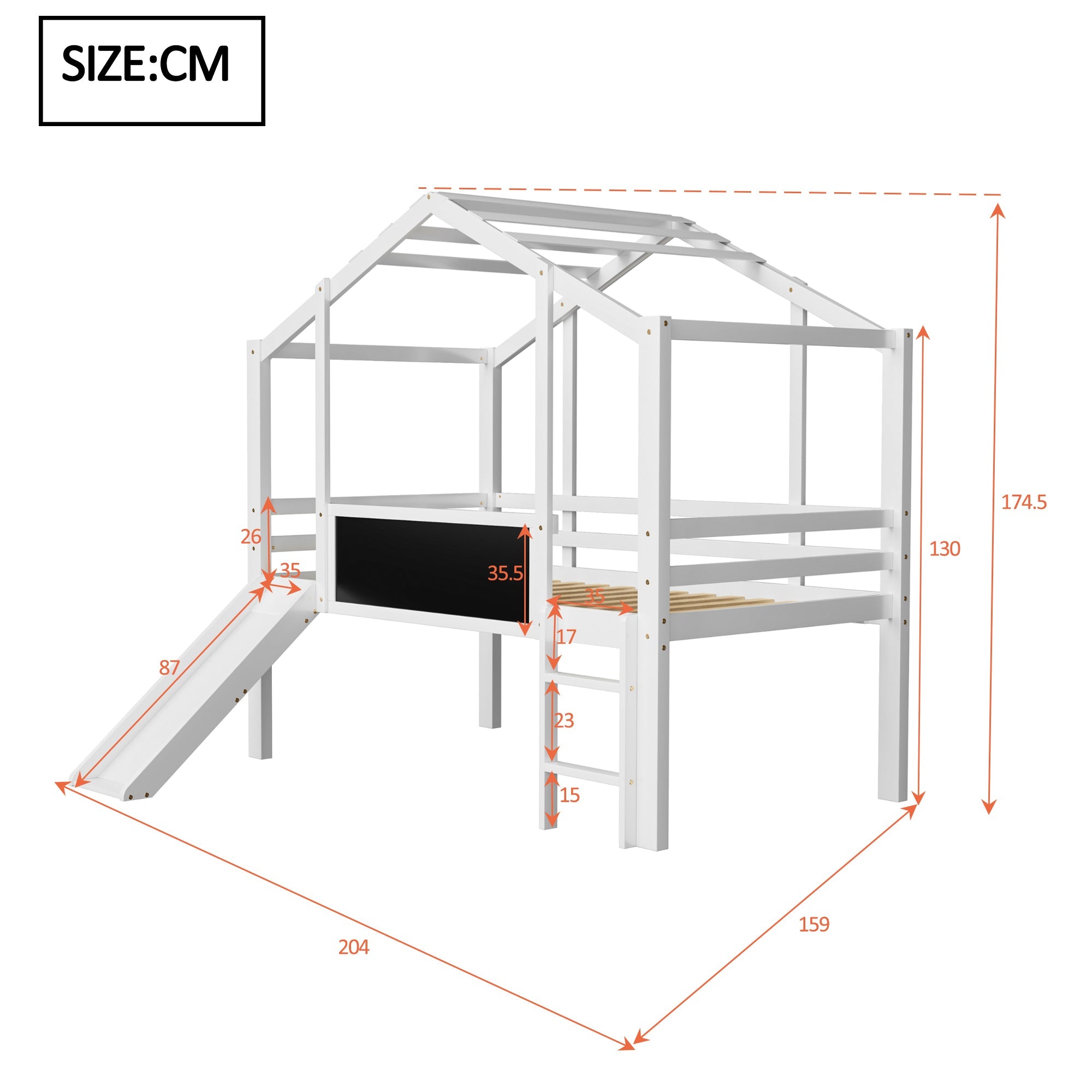 Logidon hoogslaper 90x200 wit met loftdesign en glijbaan