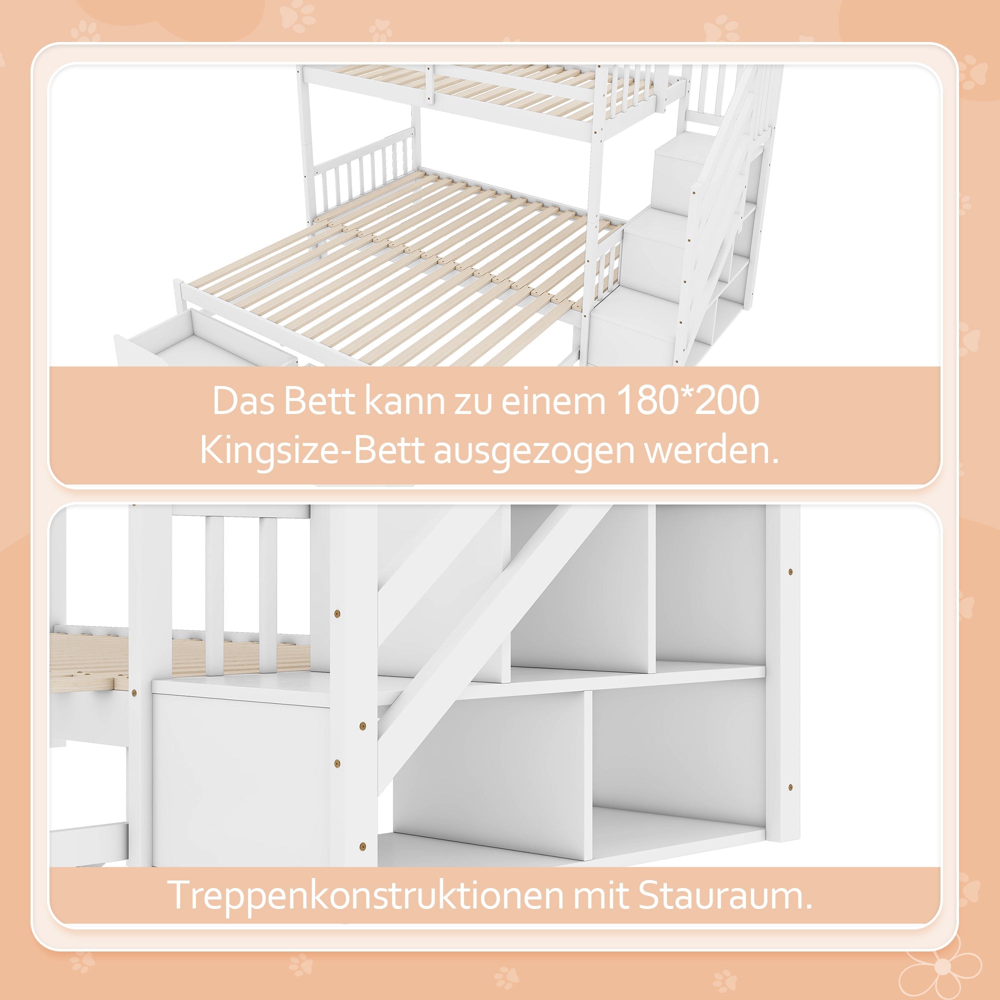 Logidon stapelbed 90x200 wit met uitschuifbaar bed 2 lades