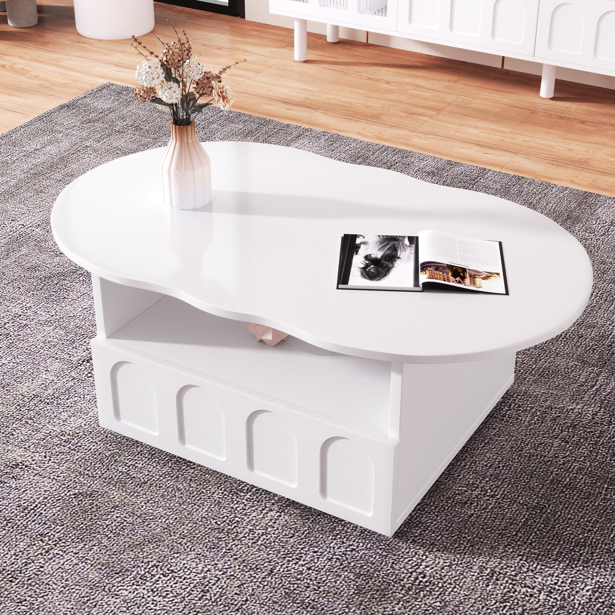 Logidon wolkvormige salontafel wit met lades en plank