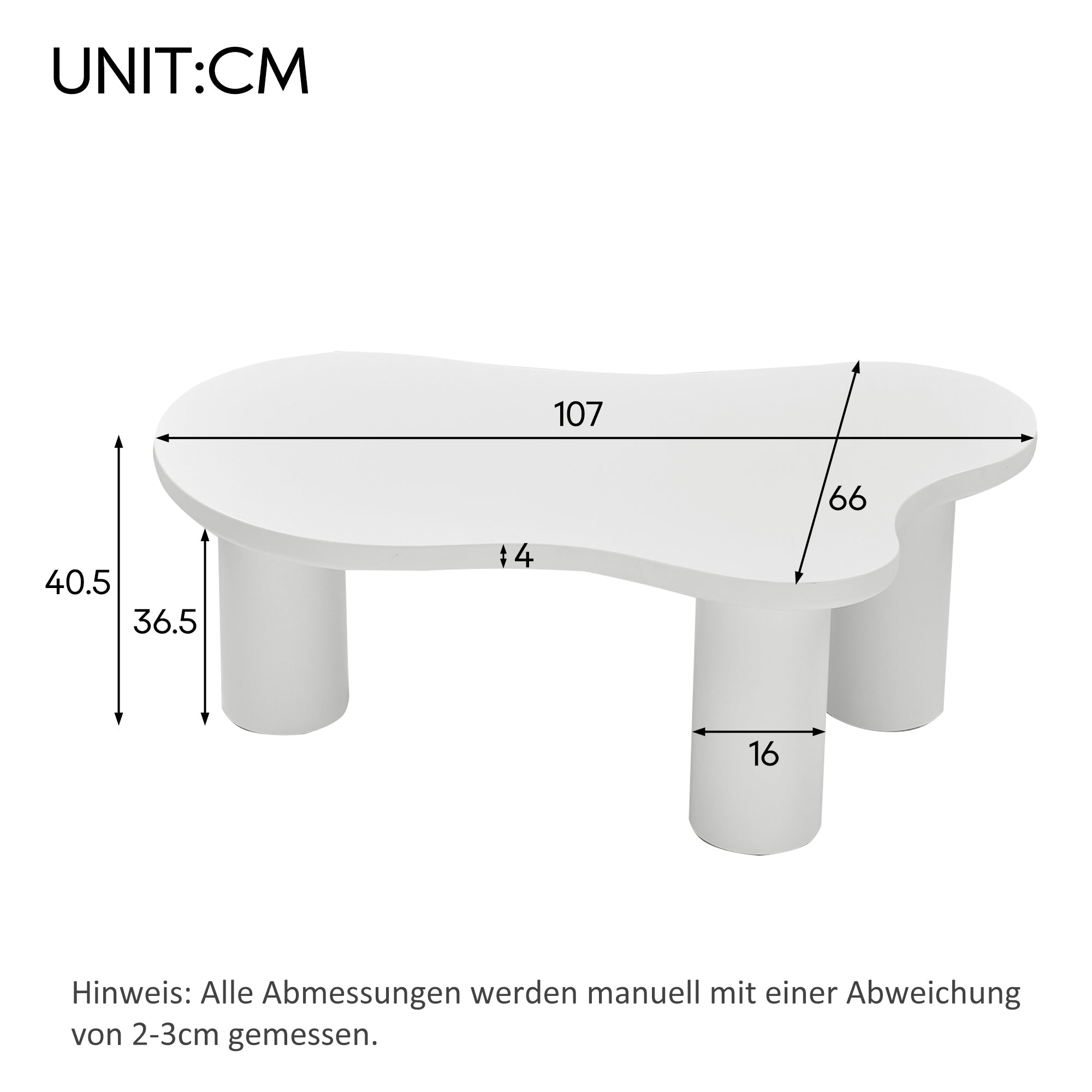 Logidon Wolkvorm salontafel wit MDF blad 107x66 cm