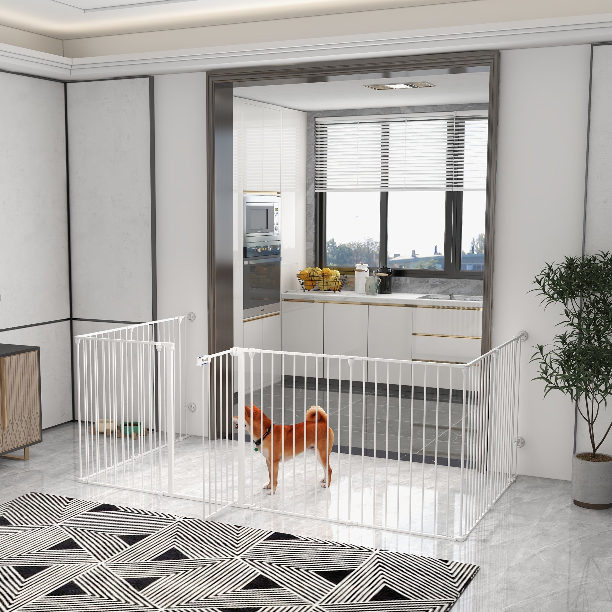 Logidon Puppybox 90 cm Hoog Wit Opvouwbaar 8 Panelen Sluithulp