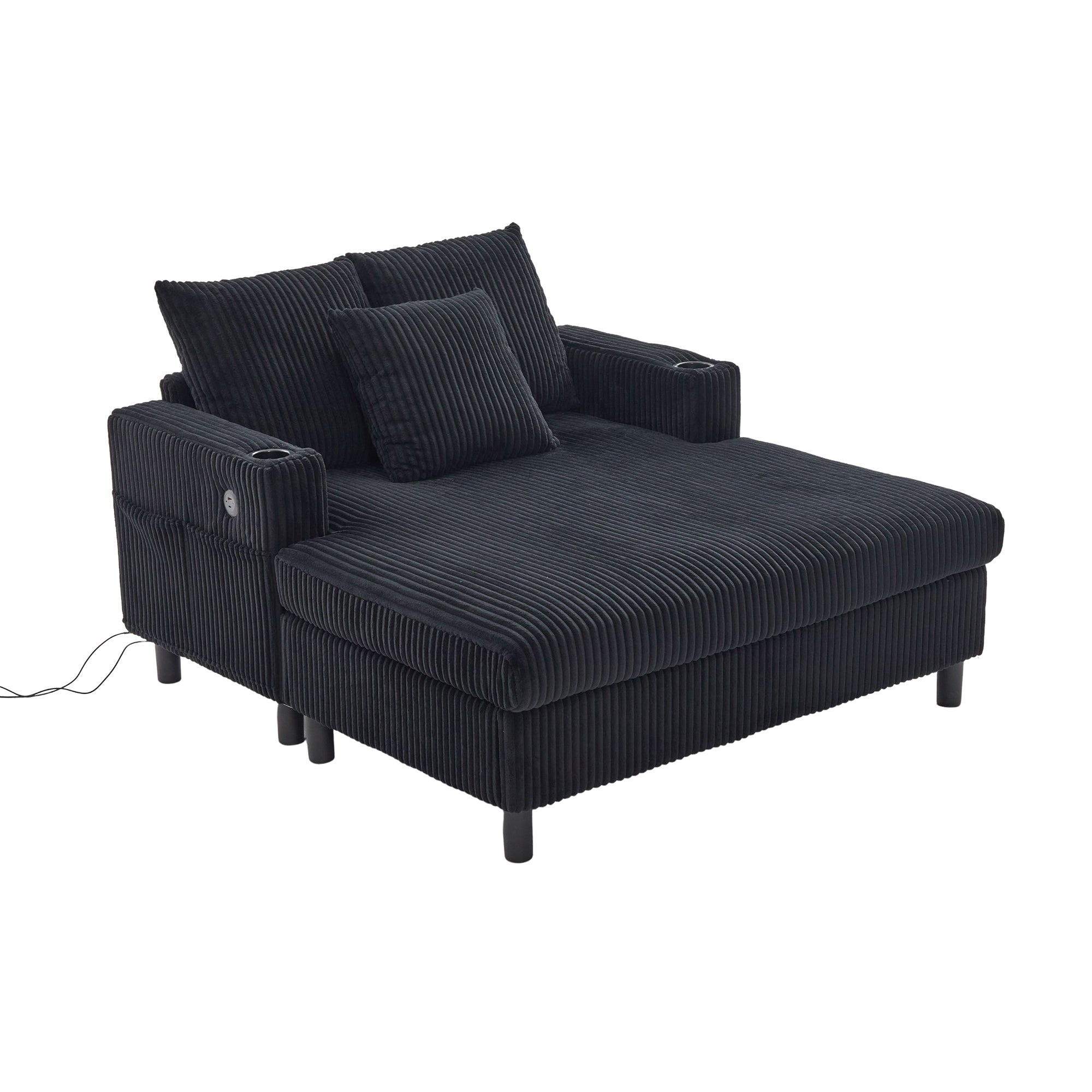 Logidon Velvet Chaise Longue Zwart met USB-oplaadpunten en LED-verlichting