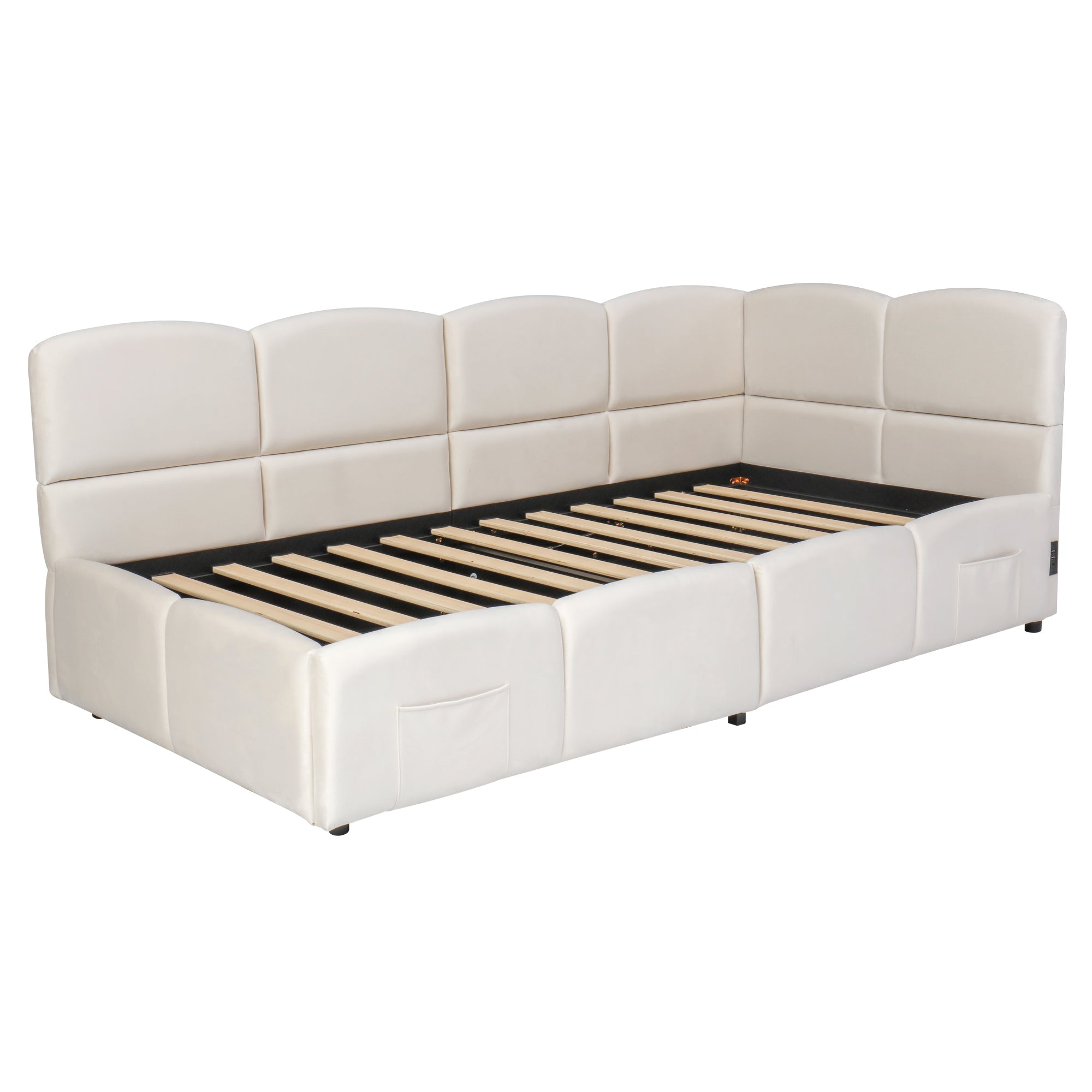 Logidon gestoffeerd bed 90x200 beige fluweel met opbergruimte