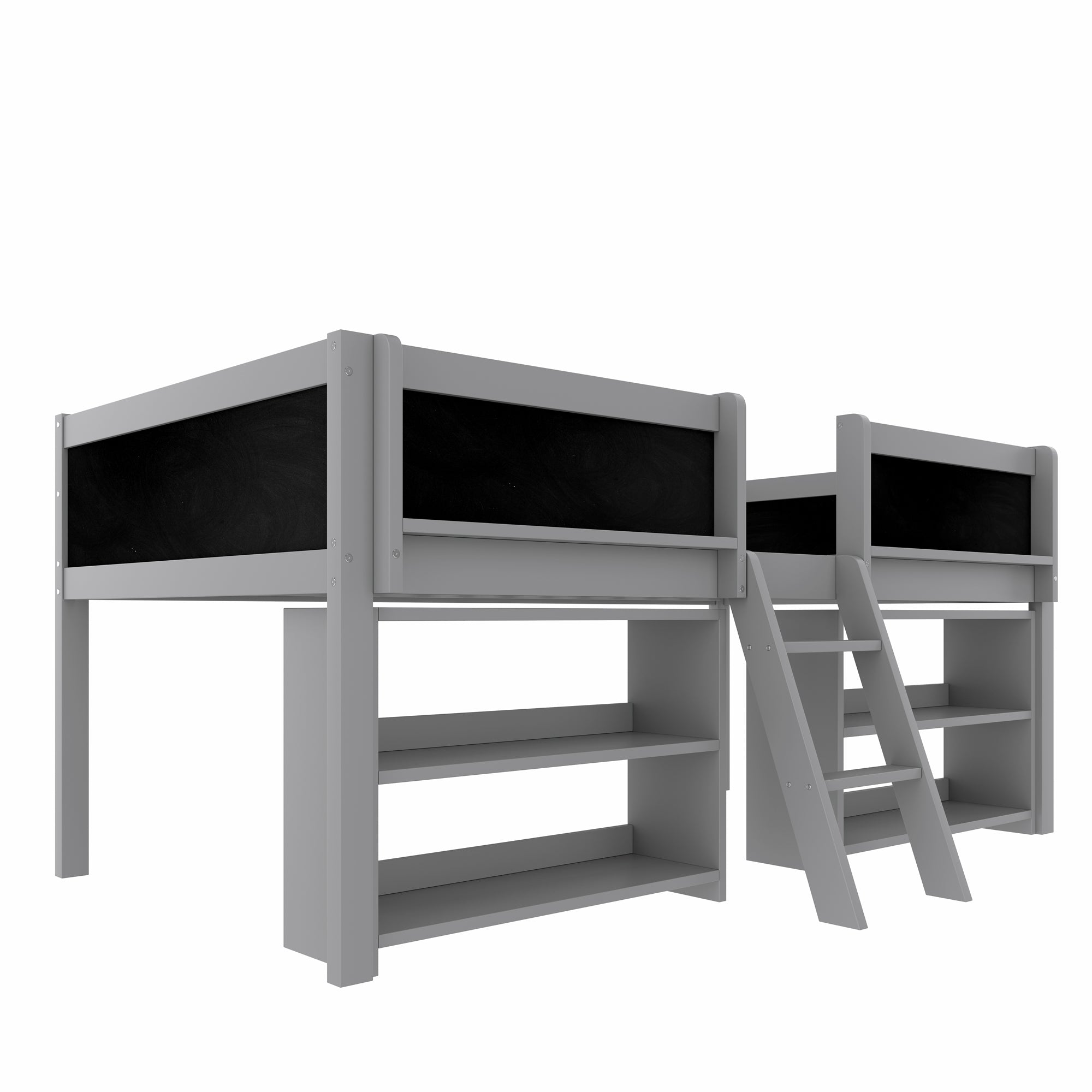Logidon halfhoogslaper 90x200 cm met opbergruimte en ladder grijs
