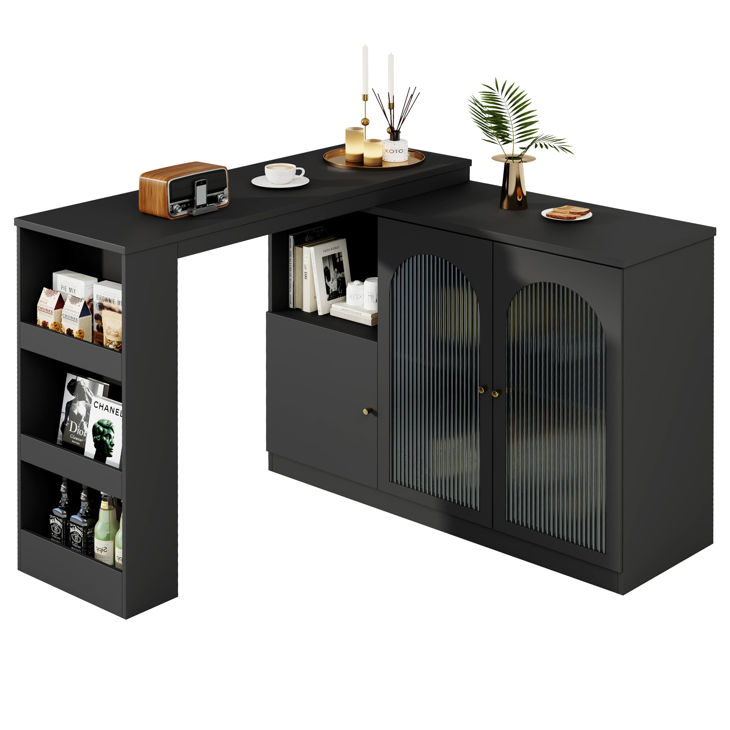 Logidon 360° draaibare bartafel zwart 120x40x97 cm glazen deuren