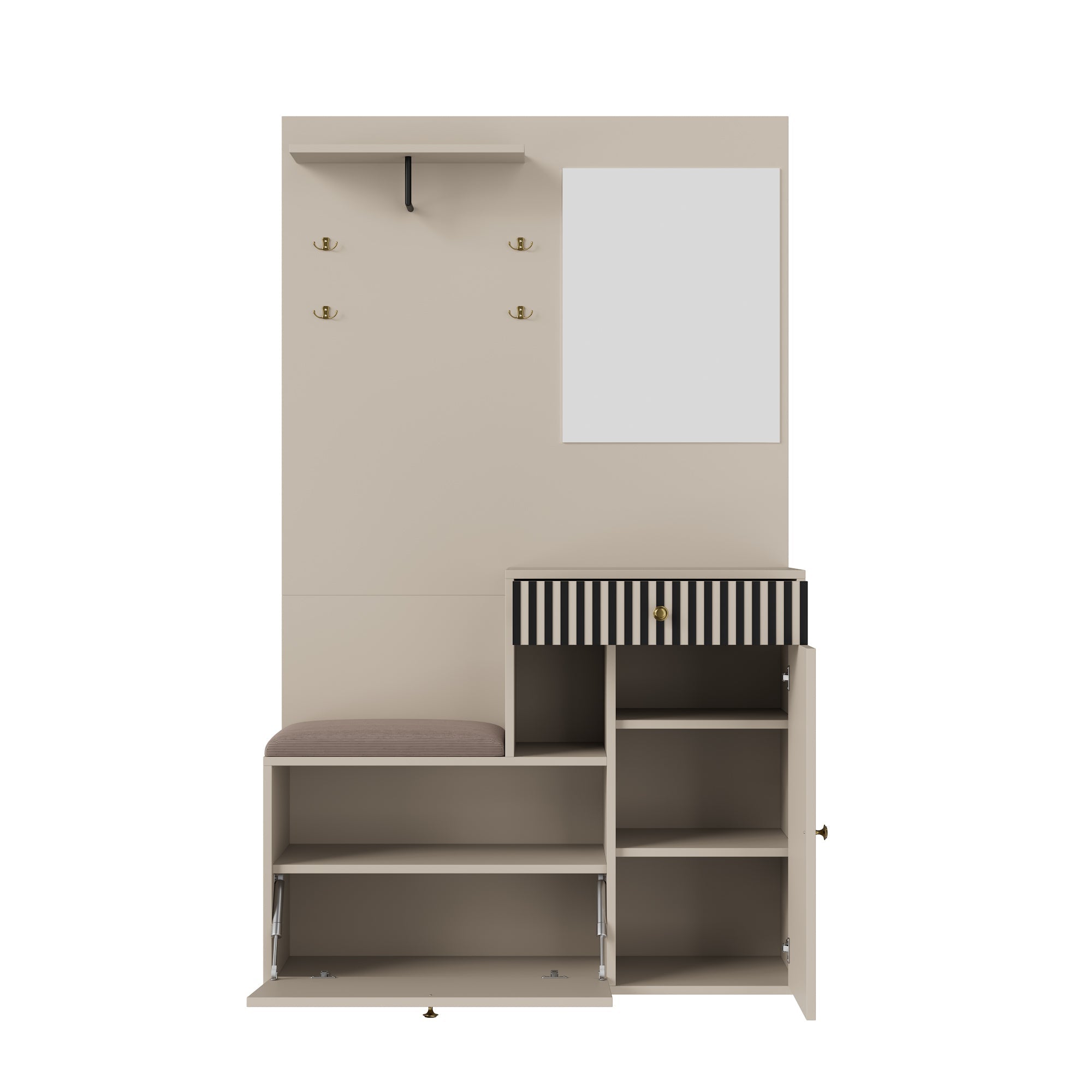 Logidon kledingkastset beige met spiegel en zitkussen 110x185x37 cm