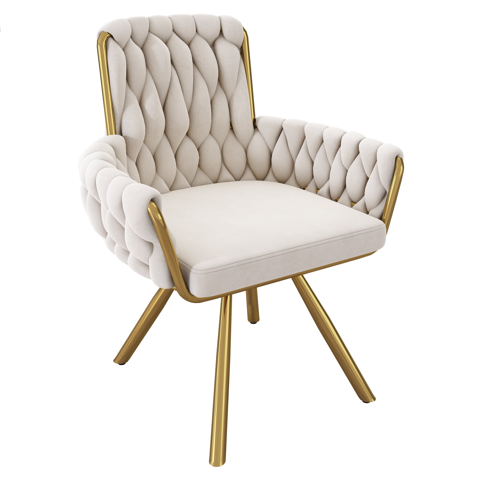 Logidon Luxe Velor Dining Table Chairs Set of 6 Beige Four-legged Swivel Chairs