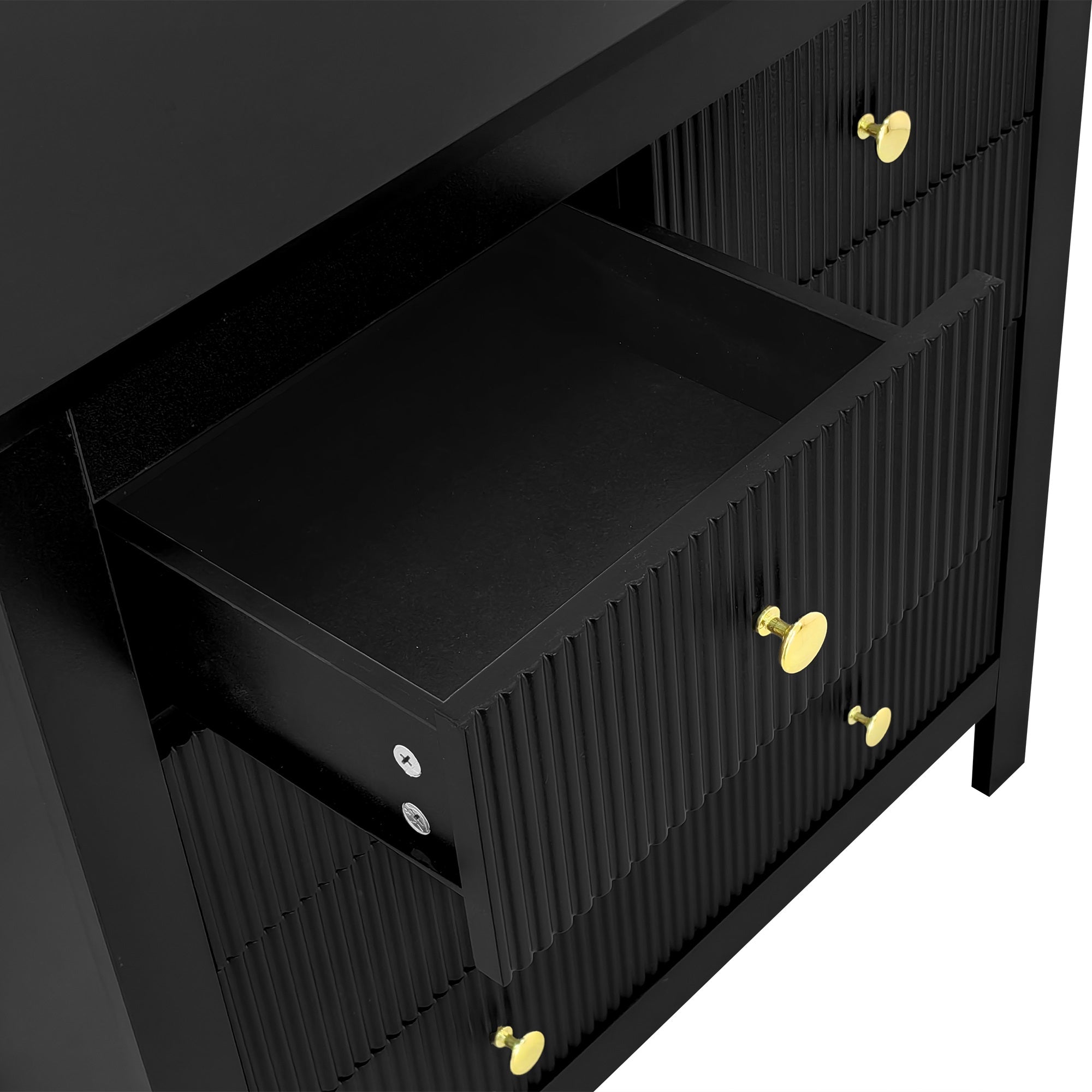 Logidon Dressoir 5 Laden Zwarte Ladekast Met Gouden Handgrepen 79 cm