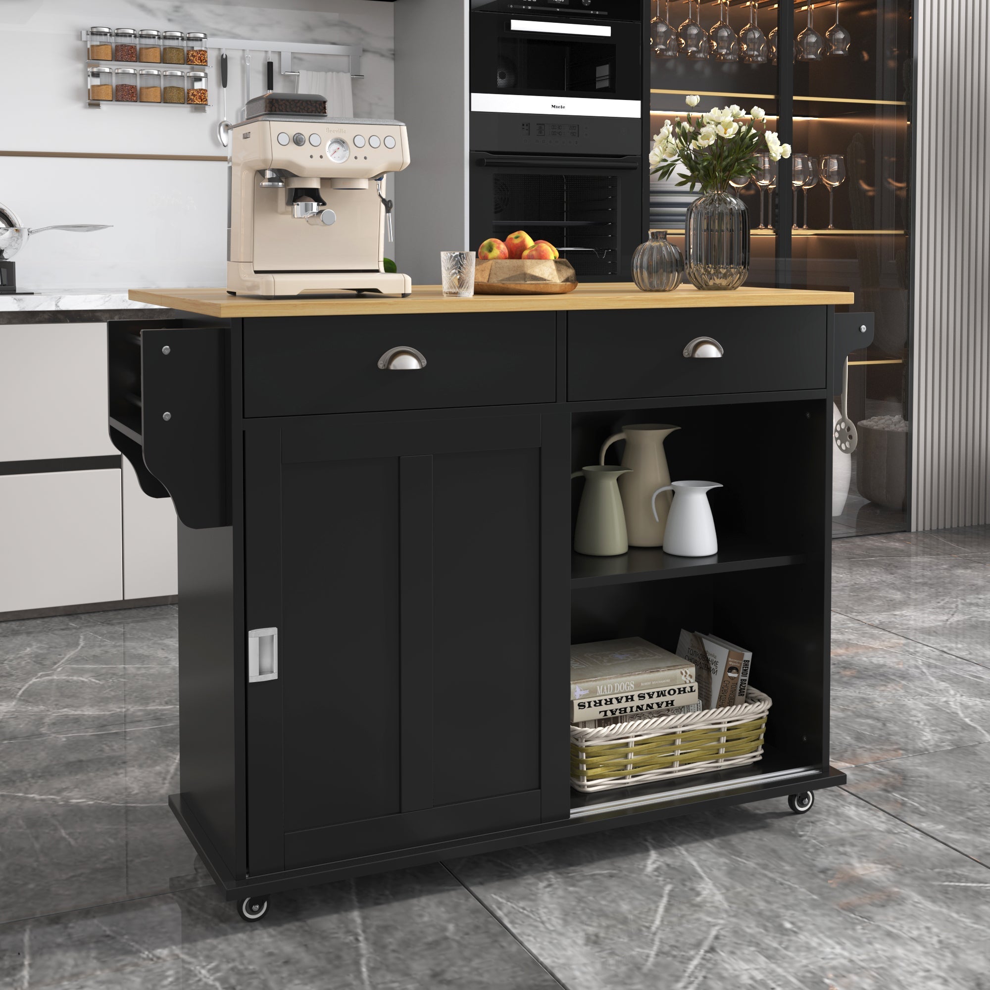 Logidon Sideboard Dining Room Trolley 112x70x94 cm Black Folding Plate