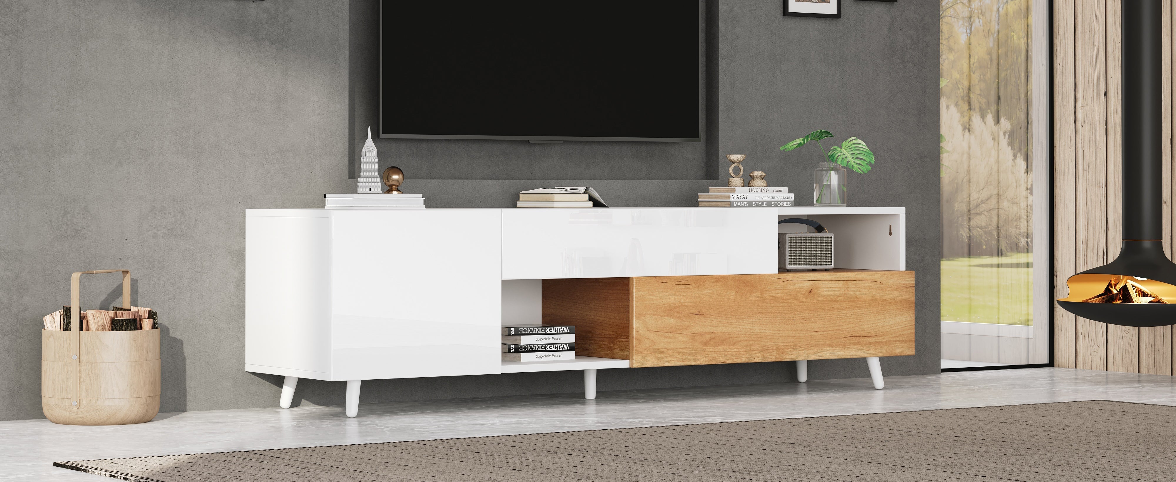Logidon TV-meubel 180x38x50 cm witte houtlook deur en lade