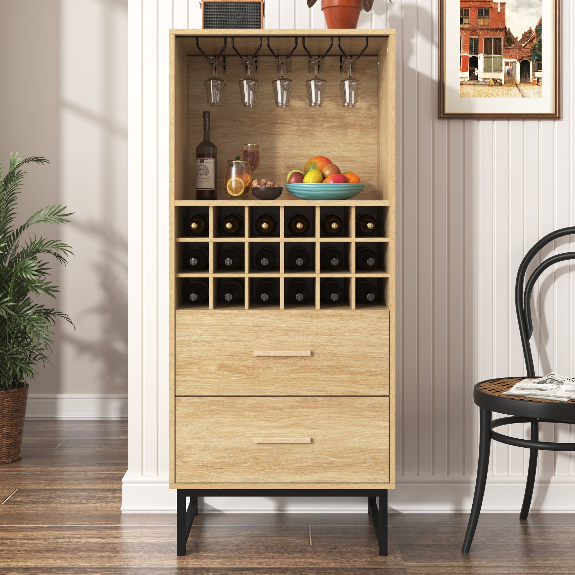 Logidon wijnkast dressoir houtlook 60x39,5x141 cm 18 vakken