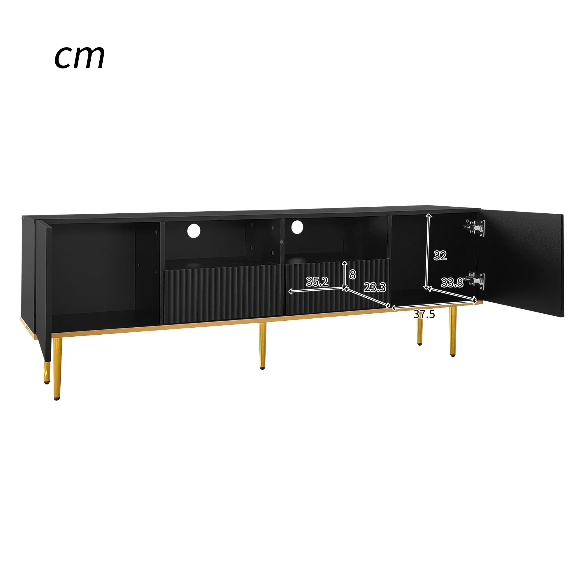 Logidon Modern TV-meubel 165 cm Zwart met Gouden Voeten en Rand