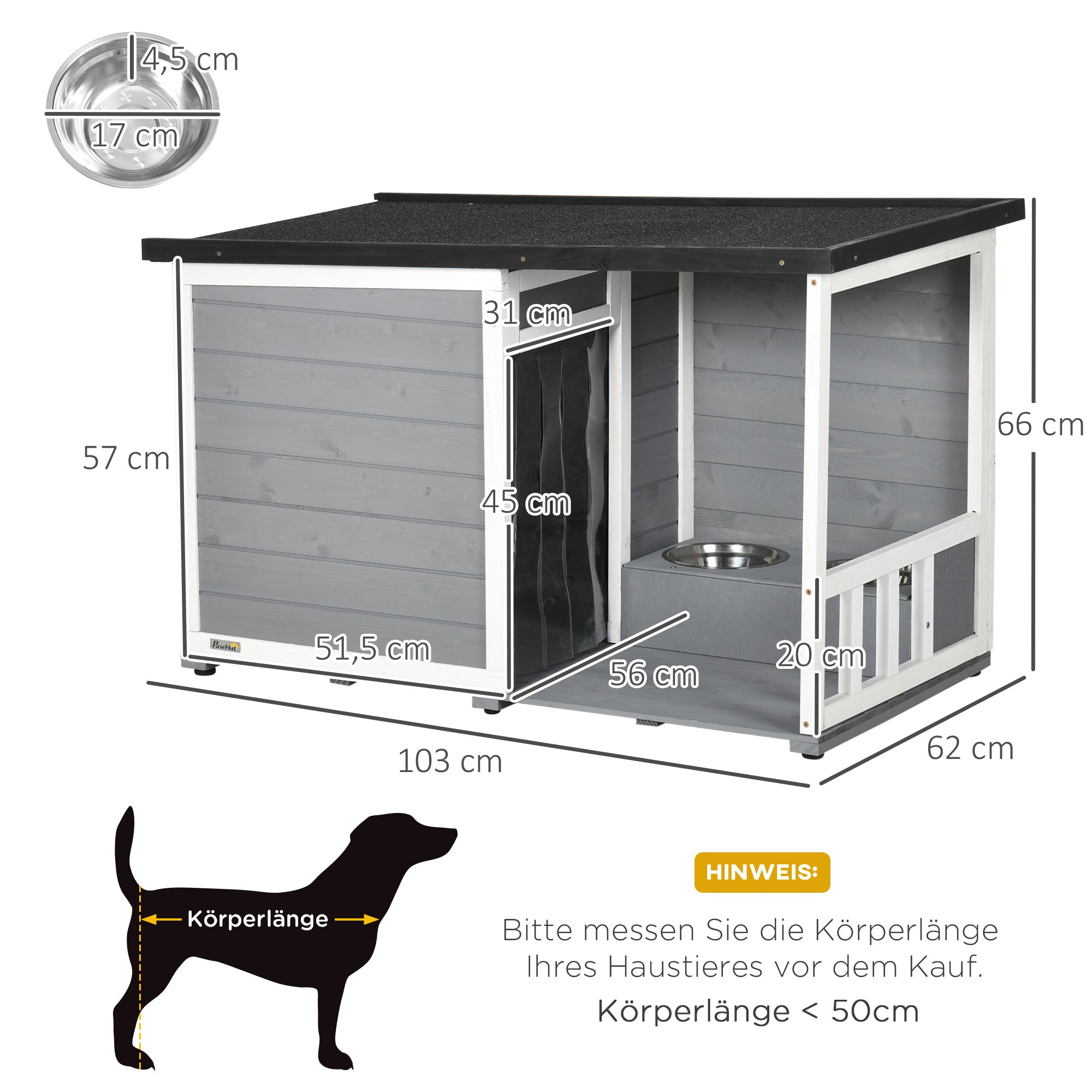 Logidon Dog Kennel With Terrace Made Of Wood Black 103x62x60-66 cm