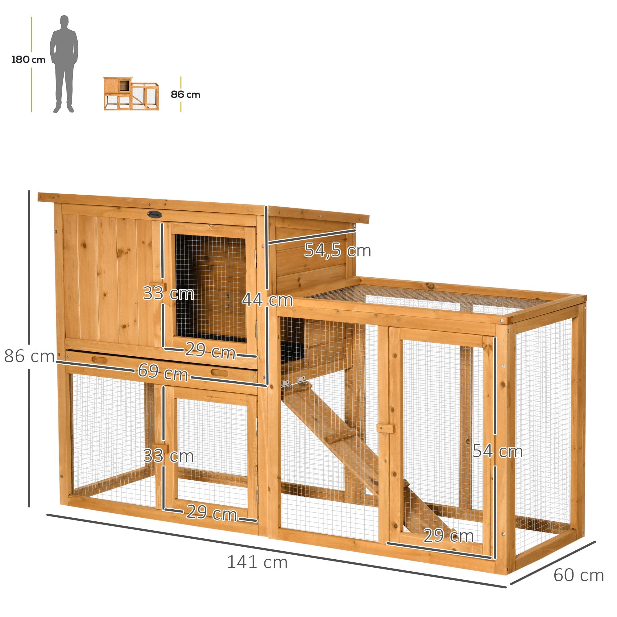 Logidon Konijnenhok 141x60x86 cm Hout Oranje Buiten en Binnen