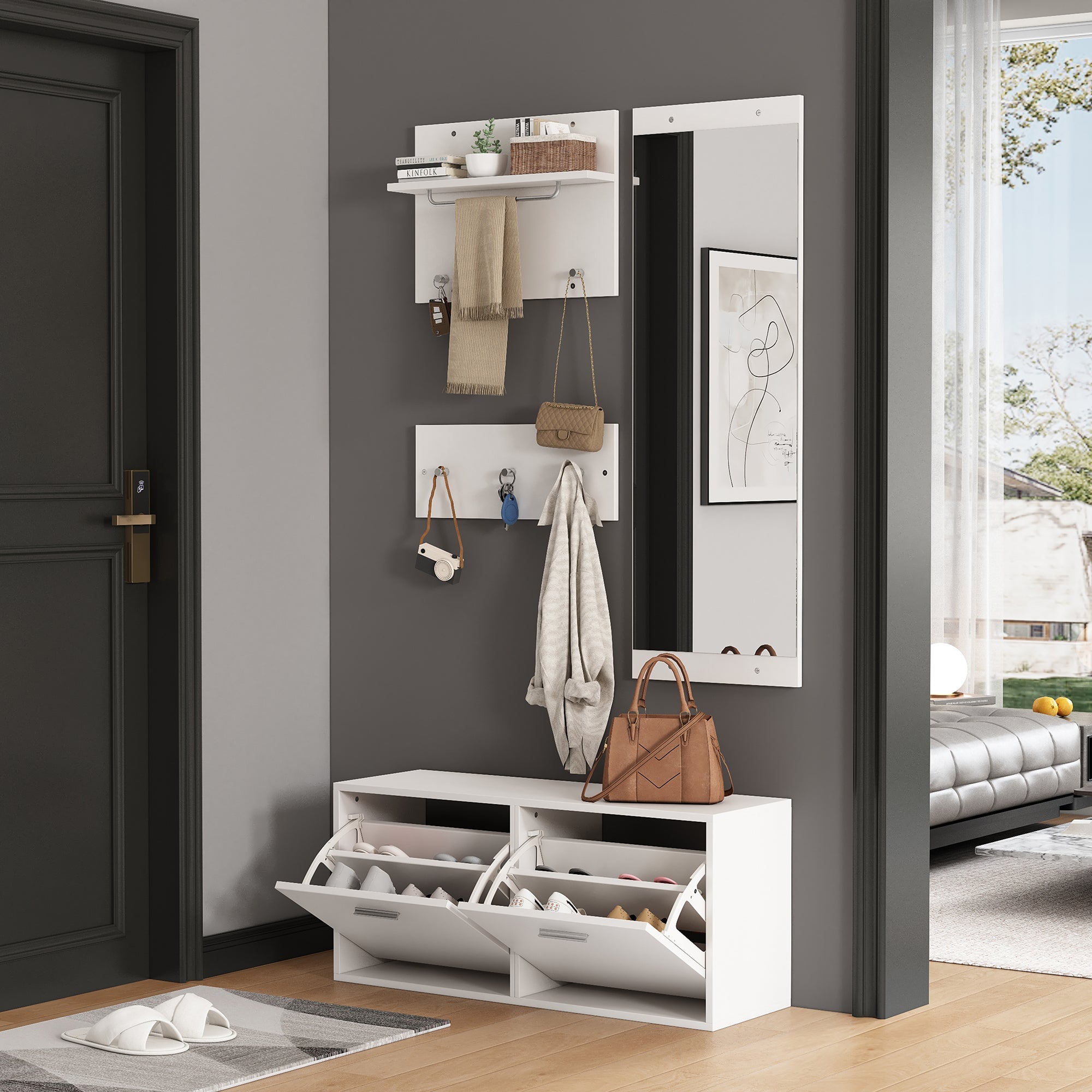 Logidon kledingkastset 4-delige spiegel schoenenkast wit 90x30x41,5 cm