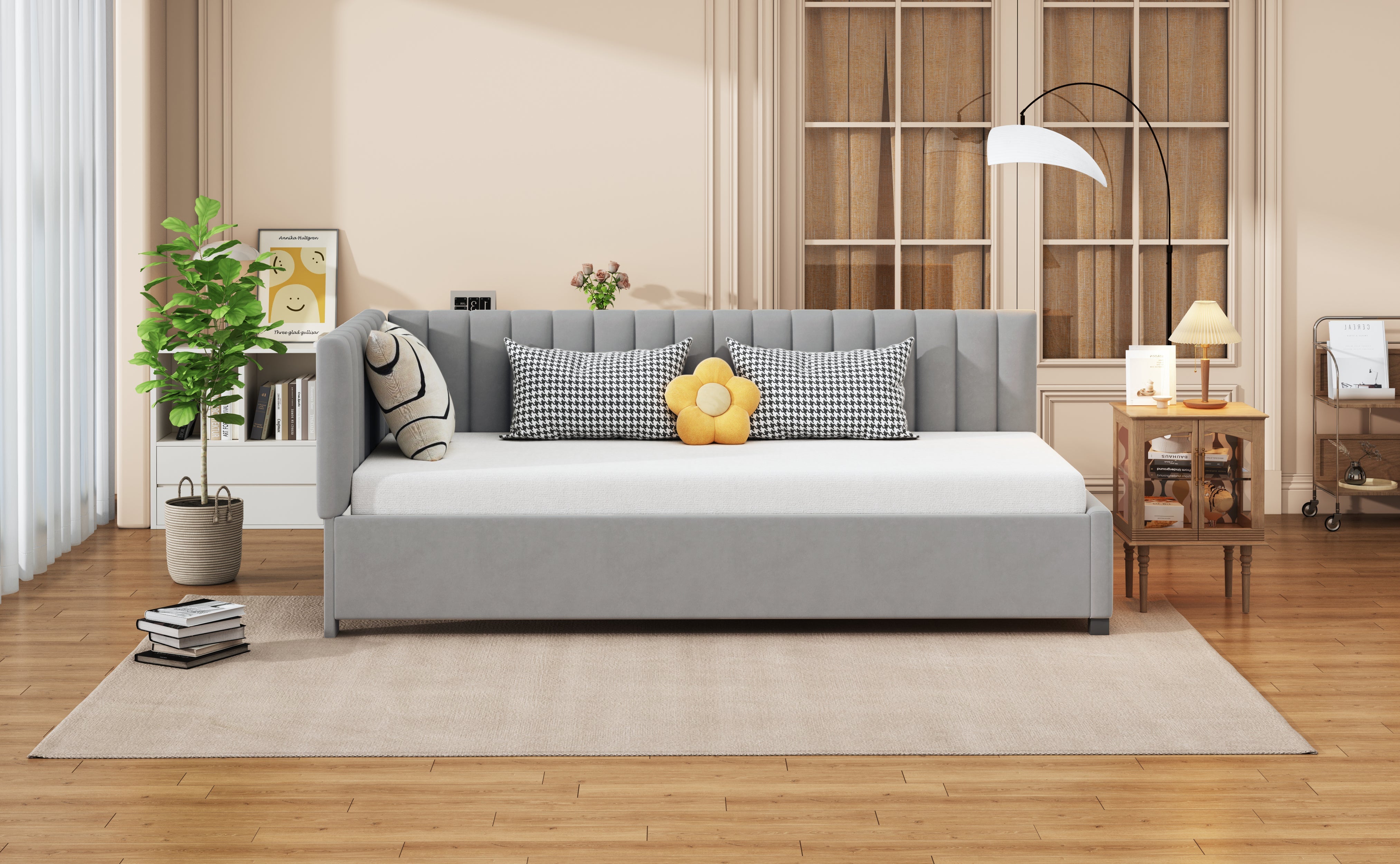 Logidon gestoffeerd bed 90x200 grijs met lattenbodem multifunctioneel bed
