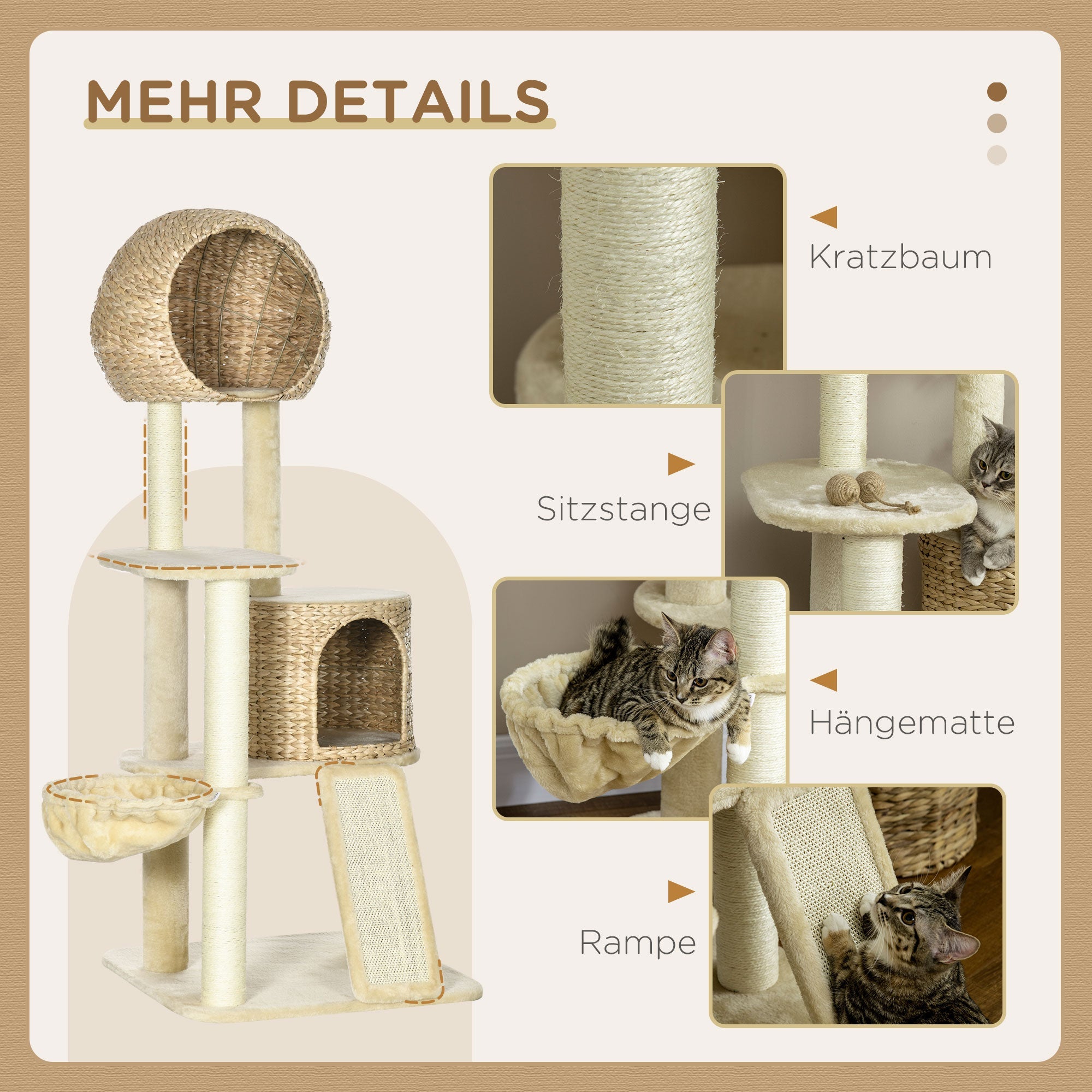 Logidon Krabpaal Kattenhuis van Rotan Beige 60x60x150 cm