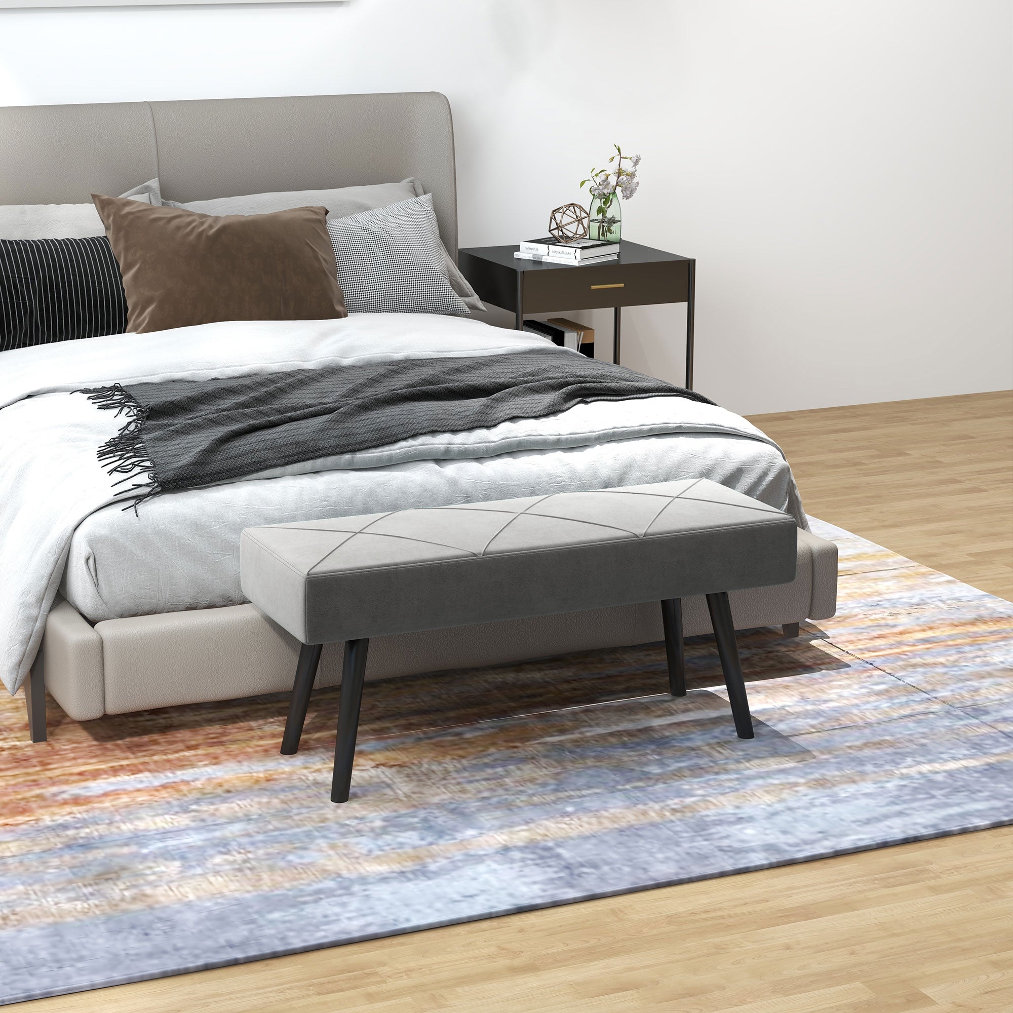 Logidon gestoffeerde bank fluweellook grijs 100x36x45 cm X-patroon bedbank