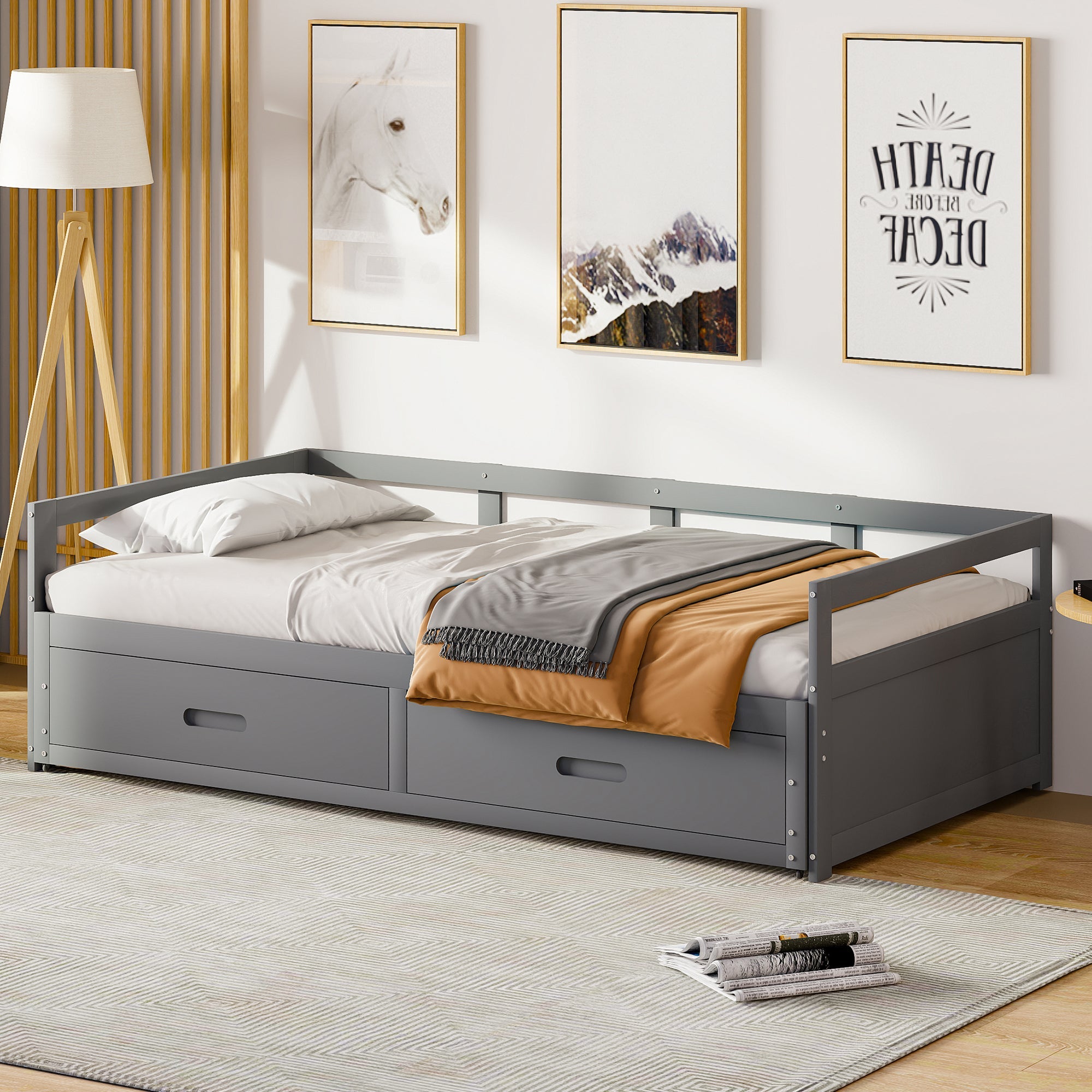 Logidon Extendable Sofa Bed 90/180x200 cm Gray With Drawers