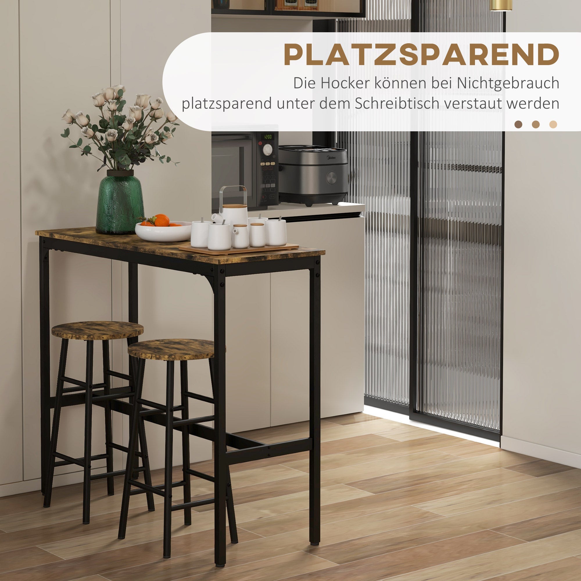 Logidon bar table set 3-piece industrial design brown MDF 105 cm
