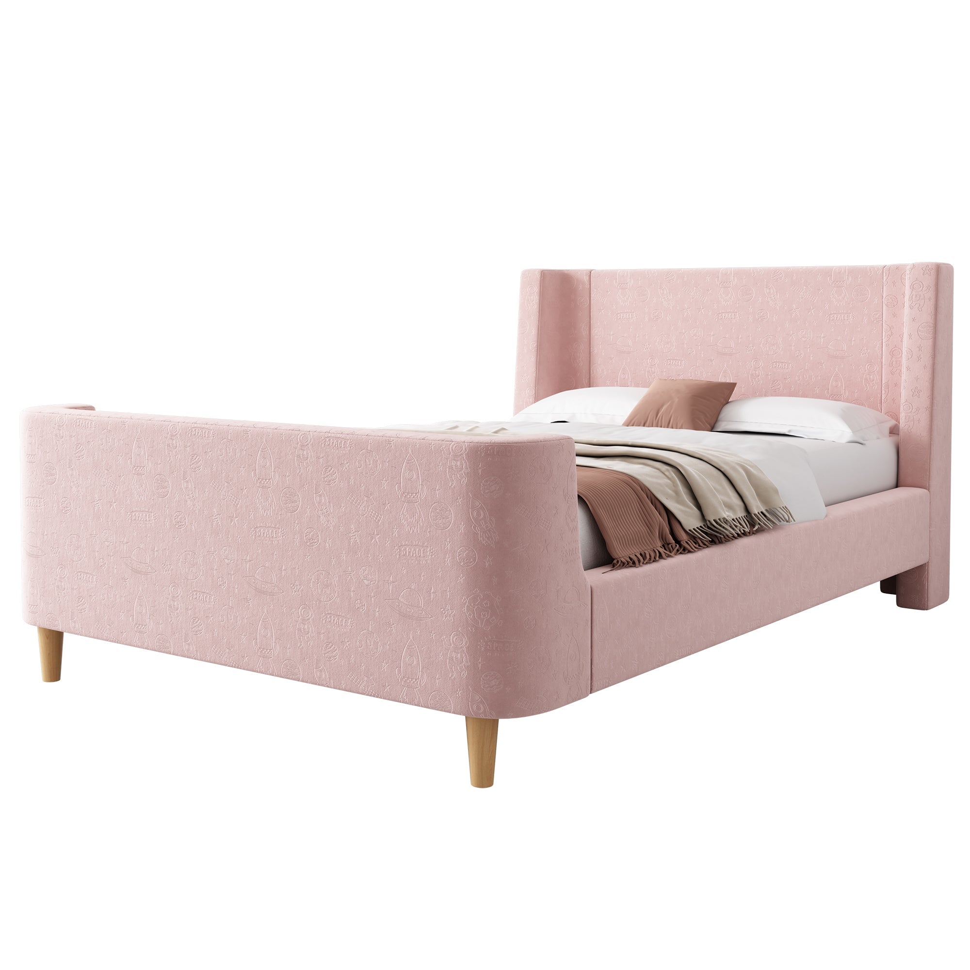 Logidon kinderbed gestoffeerd bed 90x200 roze fluweel sleebed Kosmos