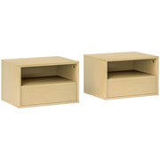 Logidon set van twee hangende nachtkastjes met lade van natuurlijk hout