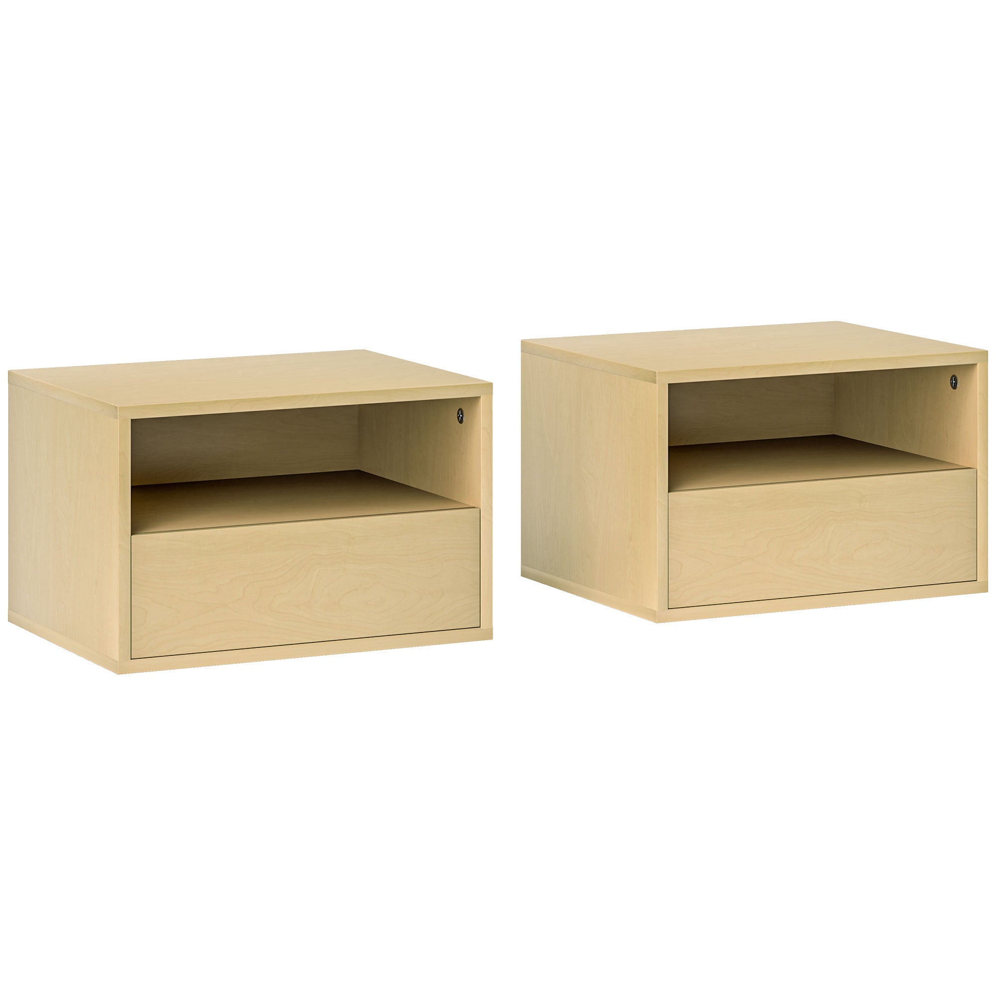 Logidon set van twee hangende nachtkastjes met lade van natuurlijk hout
