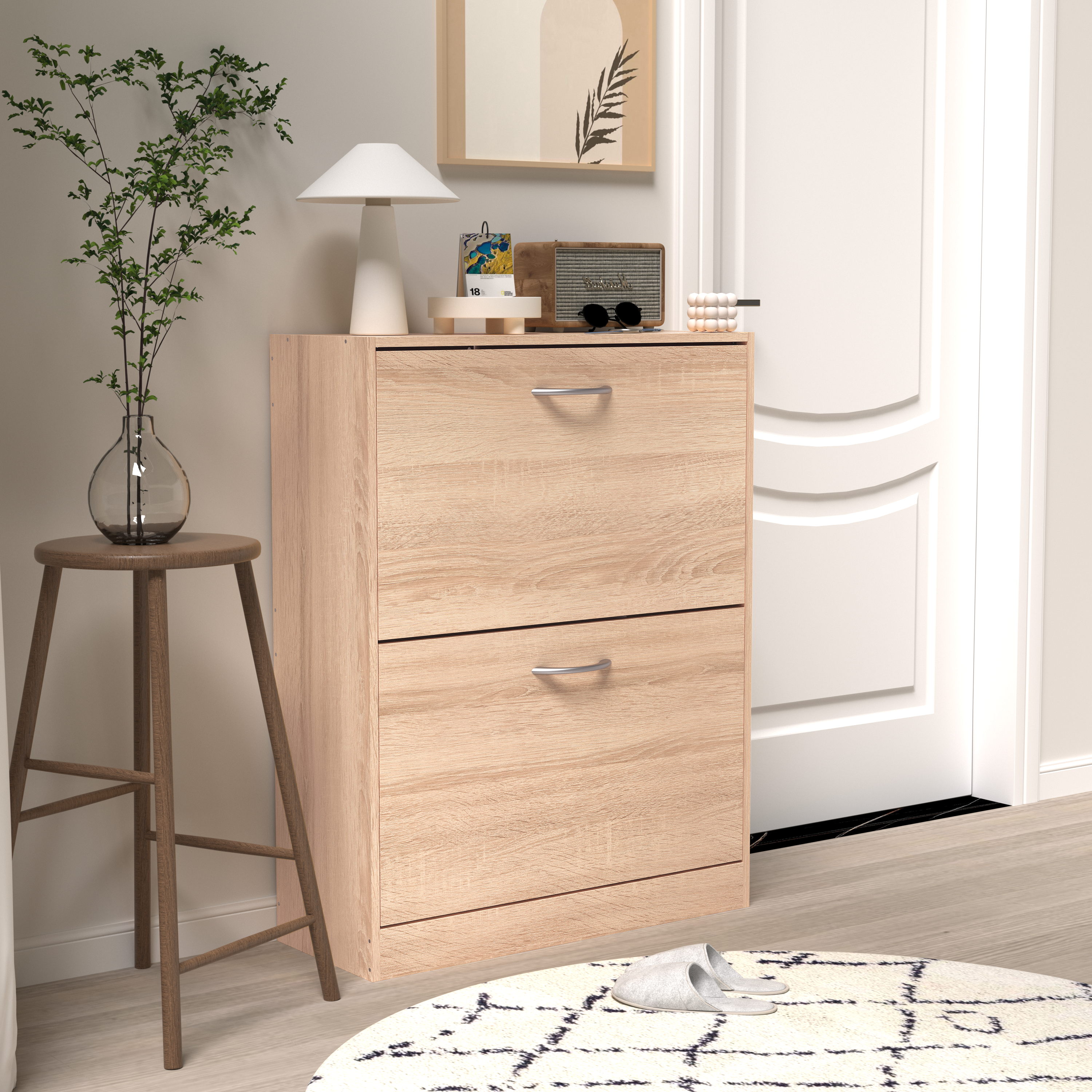 Logidon shoe cabinet oak white with 2 folding doors 62x24x80 cm