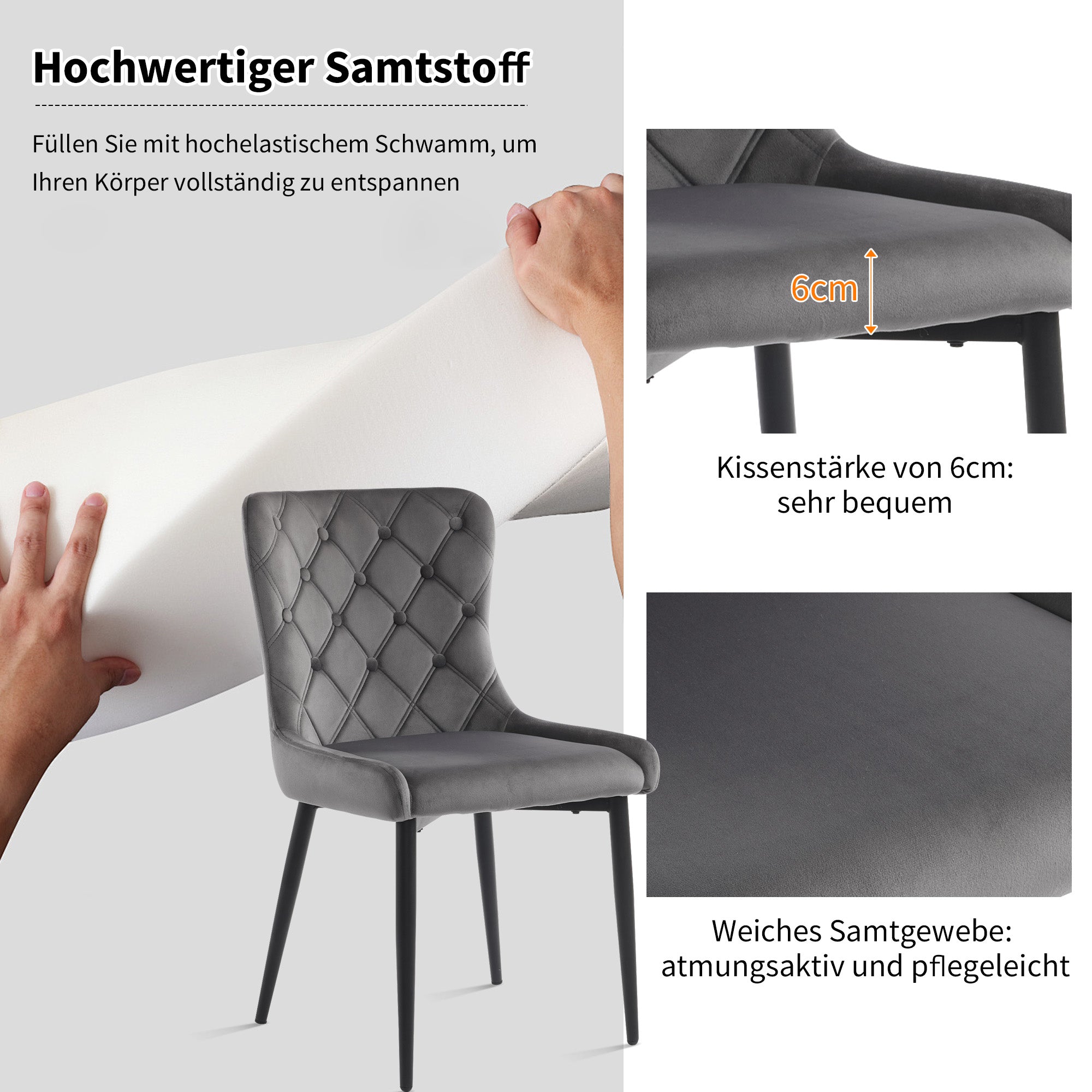 Logidon eetkamerstoelen met rugleuning set van 2 fluweel donkergrijs