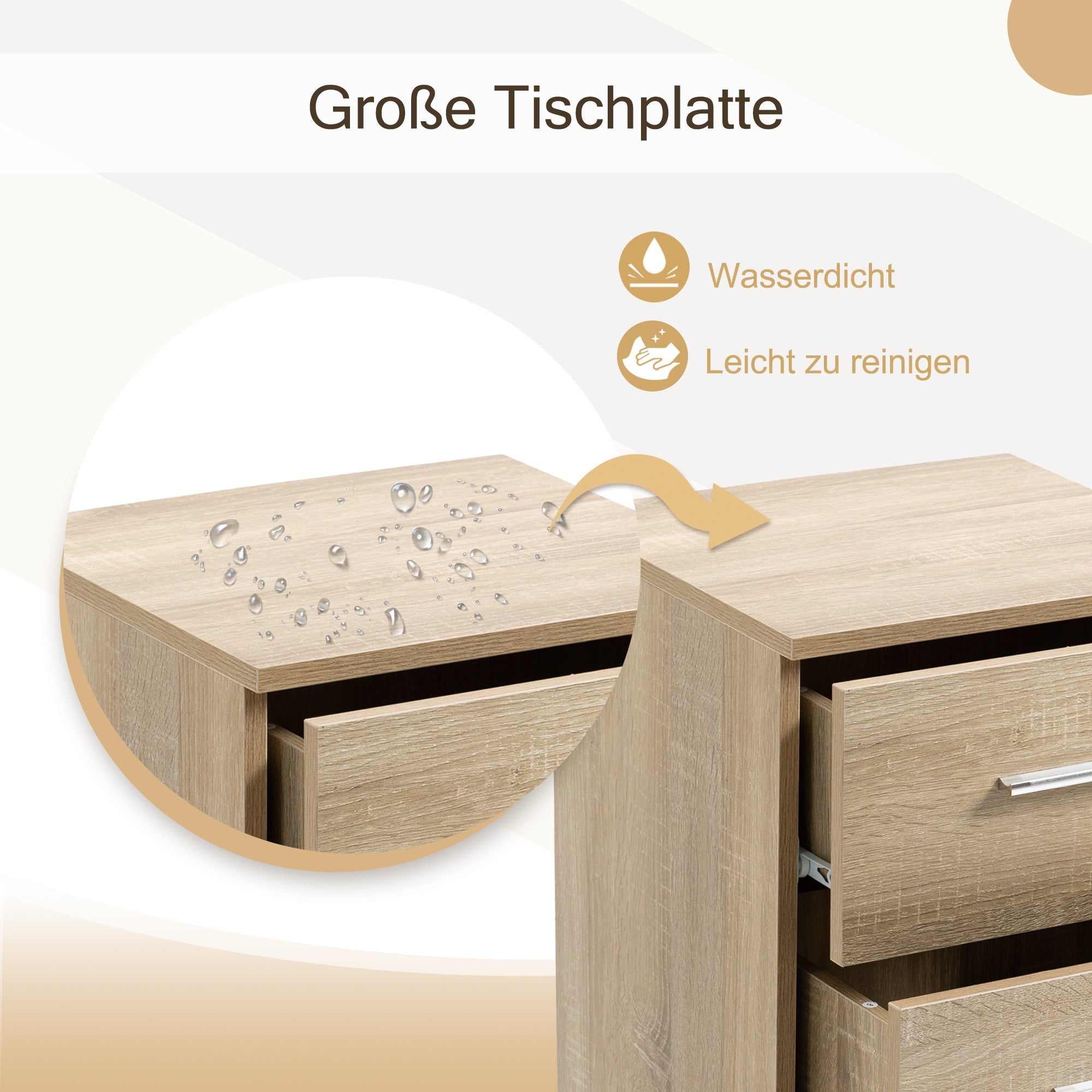 Logidon nachtkastjes set van 2 spaanplaat naturel 3 lades